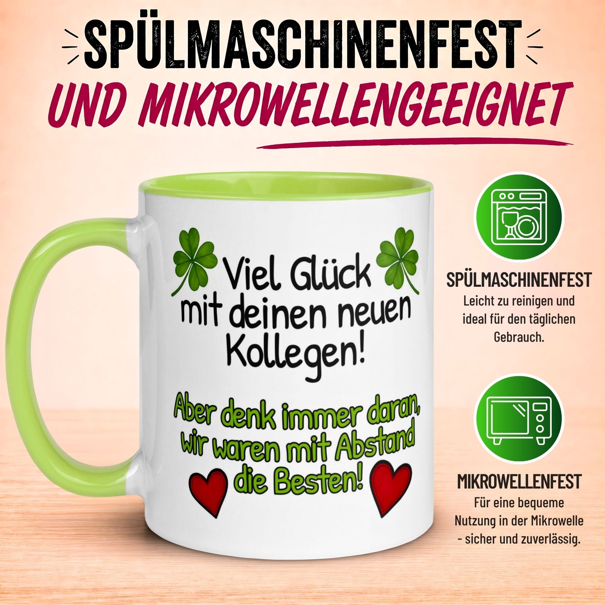 Tasse Abschied – „Viel Glück mit deinen neuen Kollegen“ – Abschiedsgeschenk Kollegin