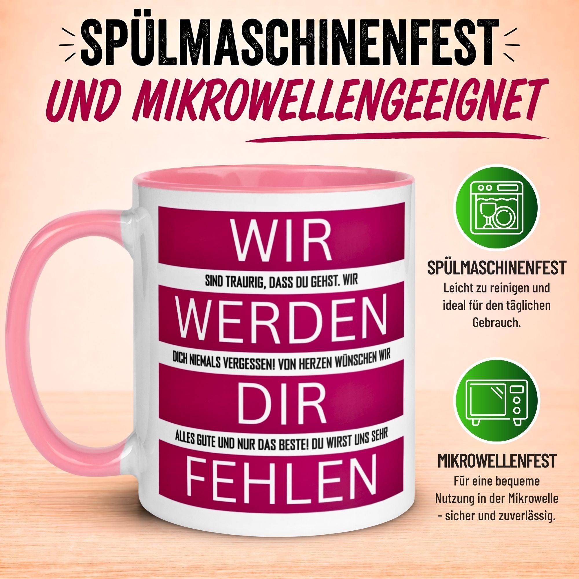 Tasse Abschied – „Wir werden dir fehlen“ – Abschiedsgeschenk Kollegin