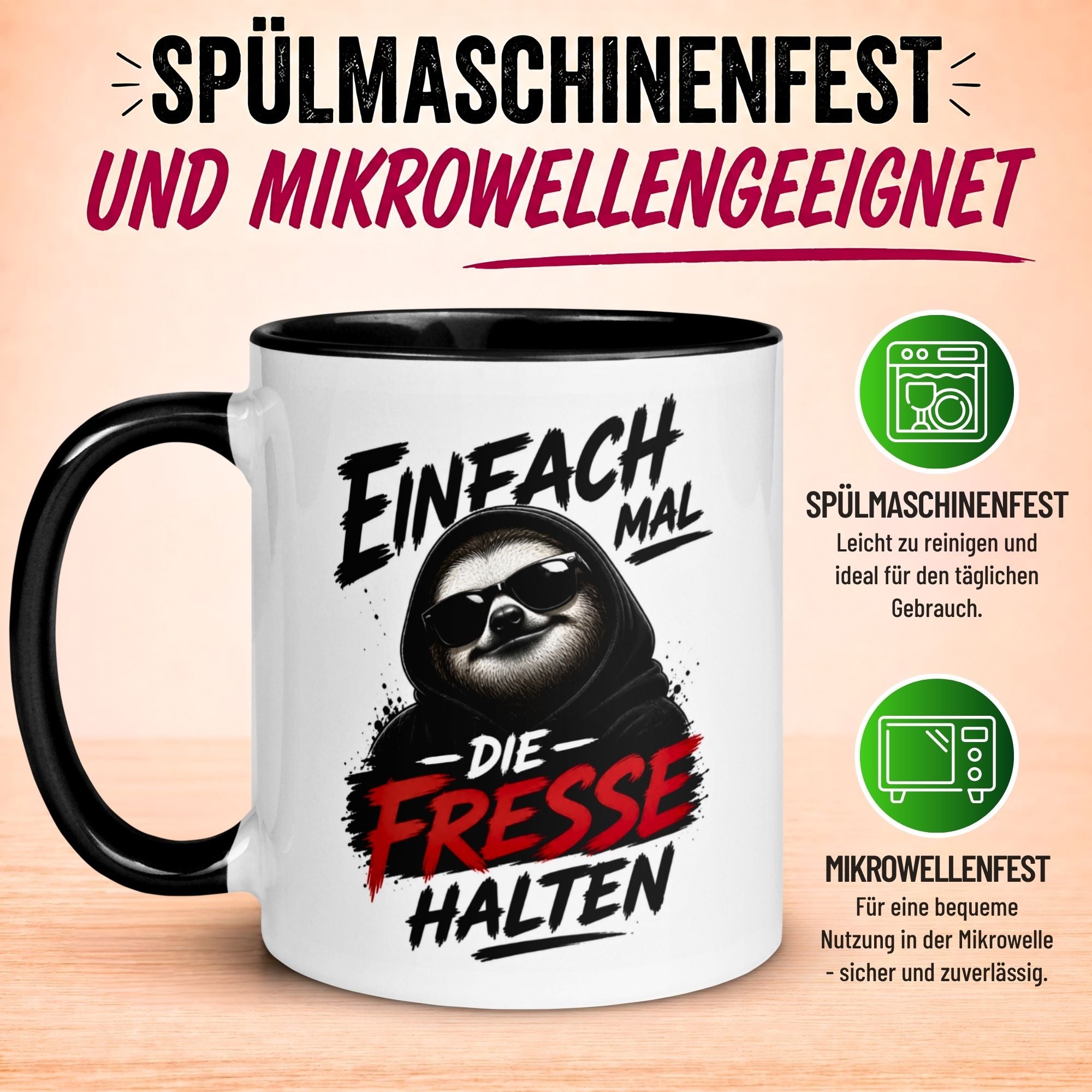 Tasse Faultier – „Einfach mal die Fresse halten“ – lustiger Morgenmuffel Becher