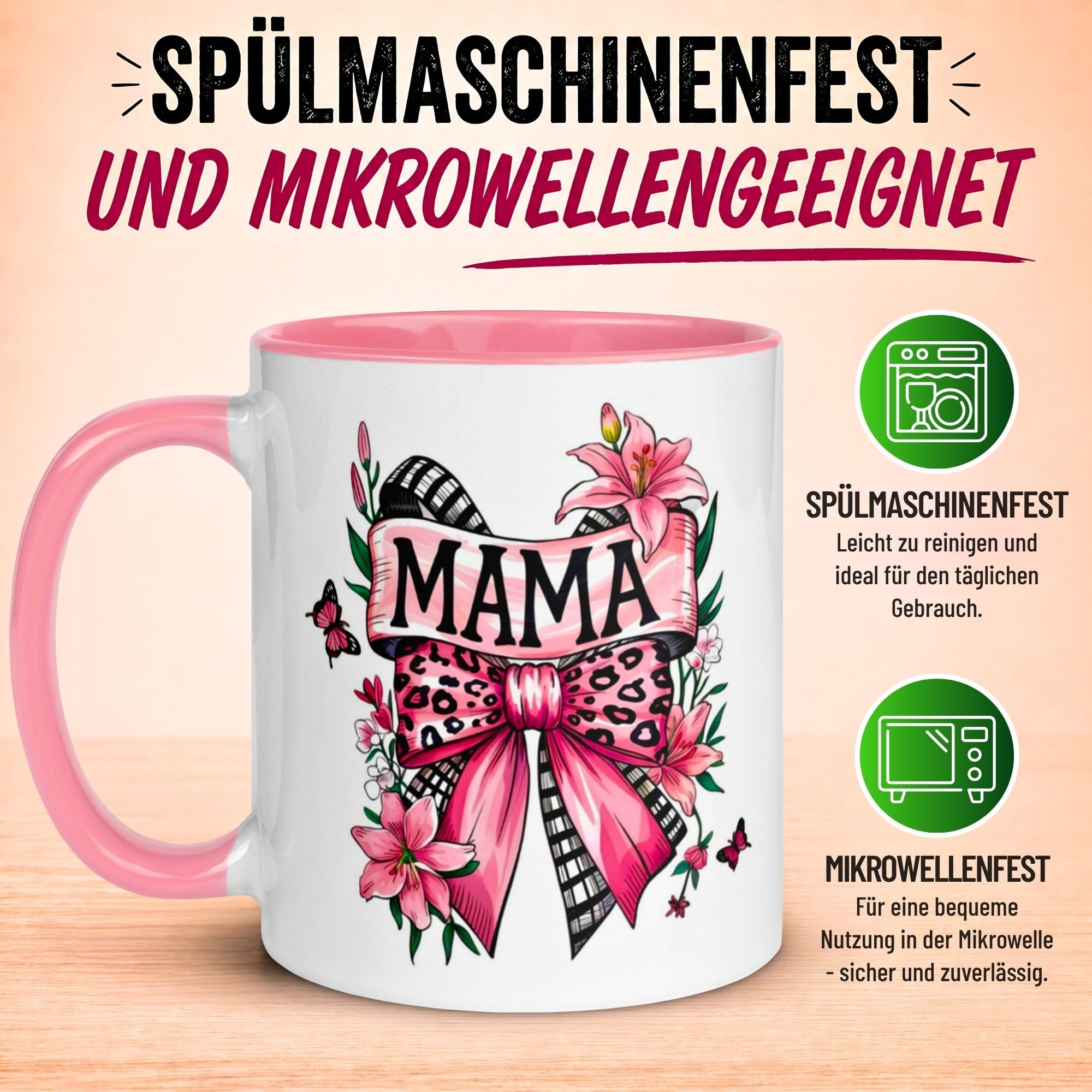 Tasse Mama – „Schmetterling & Schleife“ – Beste Mama Geschenk Becher für Weihnachten