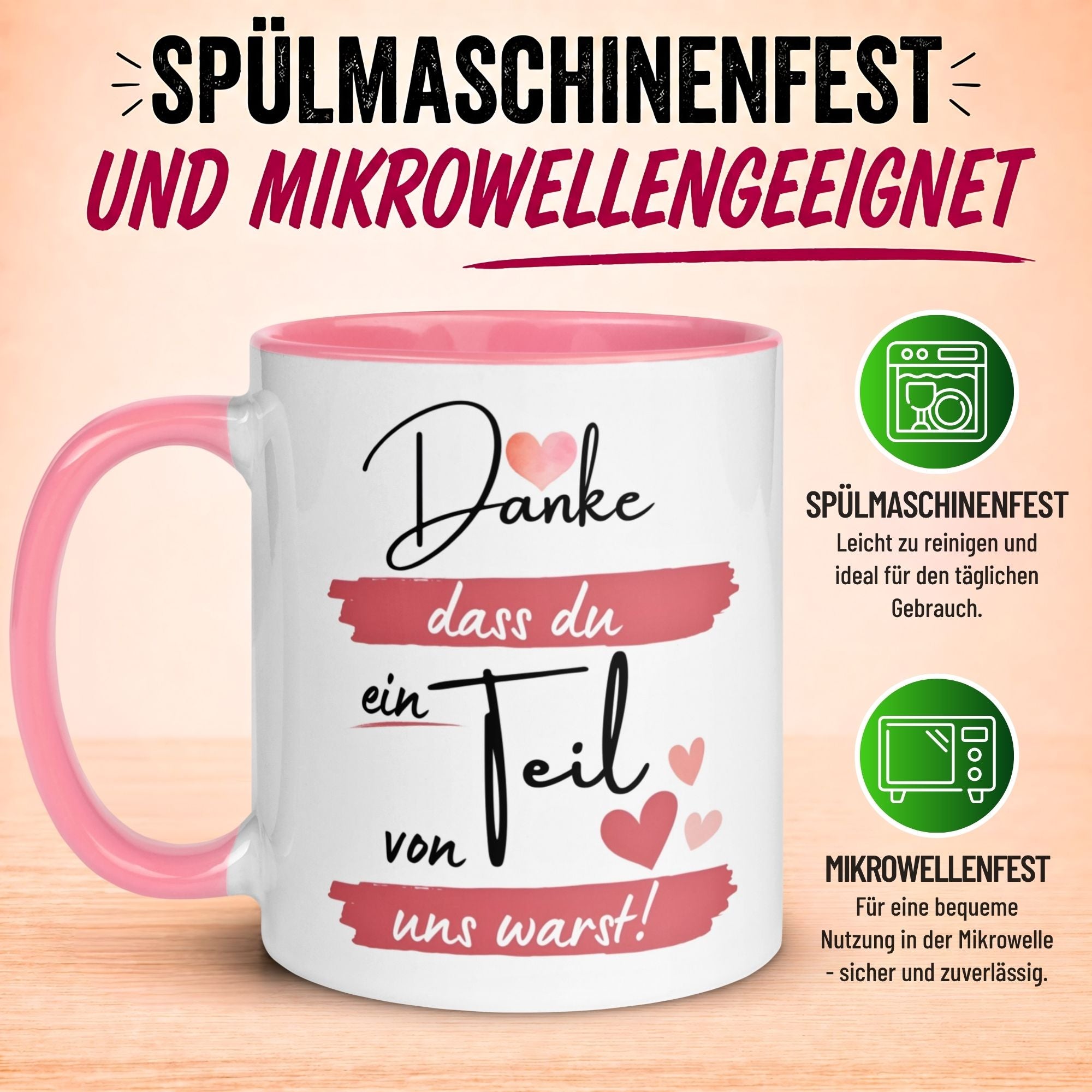 Tasse Abschied – „Danke dass du ein Teil von uns warst“ – Abschiedsgeschenk Kollegin