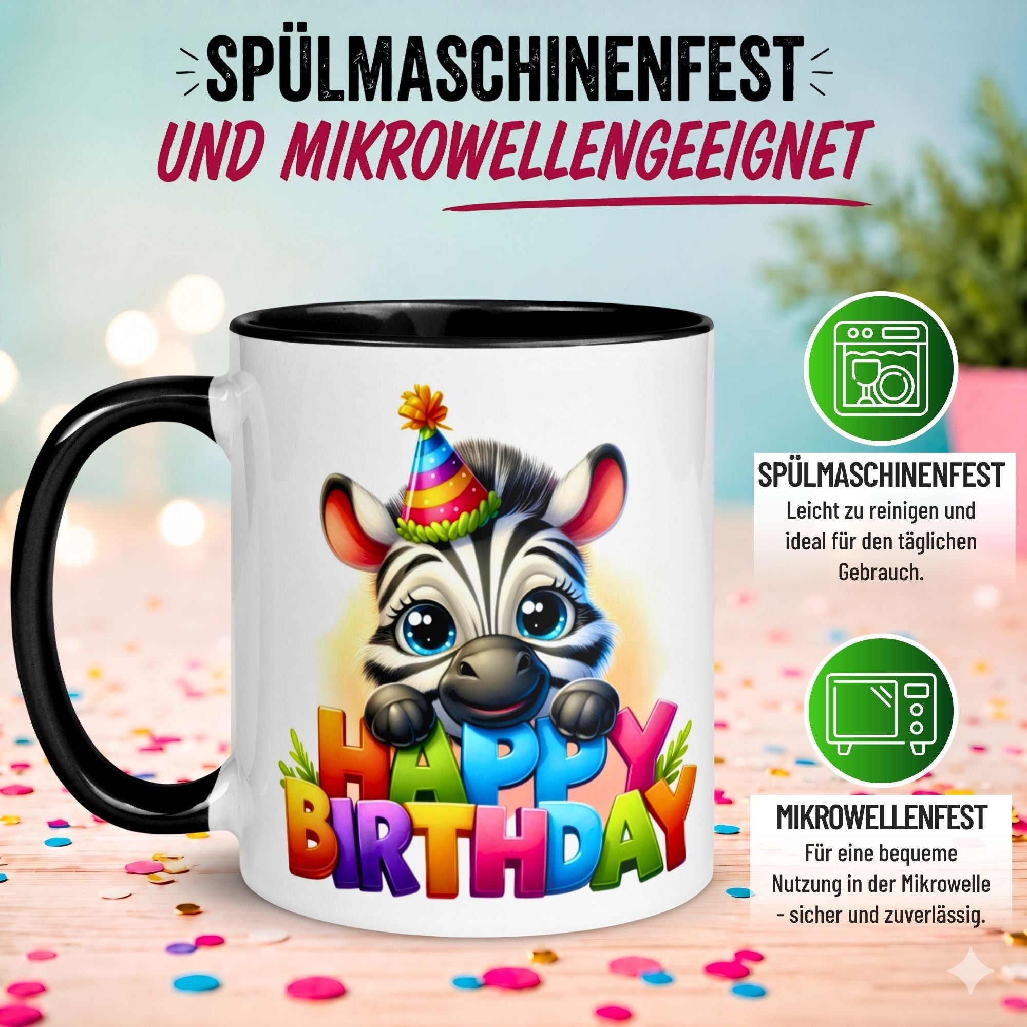 Tasse Geburtstag – „Happy Birthday Zebra“ – Geburtstagsgeschenk Junge Mädchen