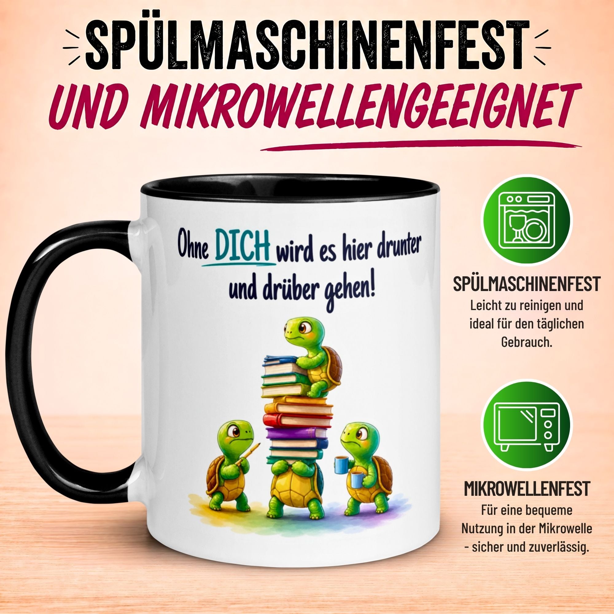 Tasse Abschied – „Ohne DICH wird es drunter und drüber gehen“ – Abschiedsgeschenk Kollegen