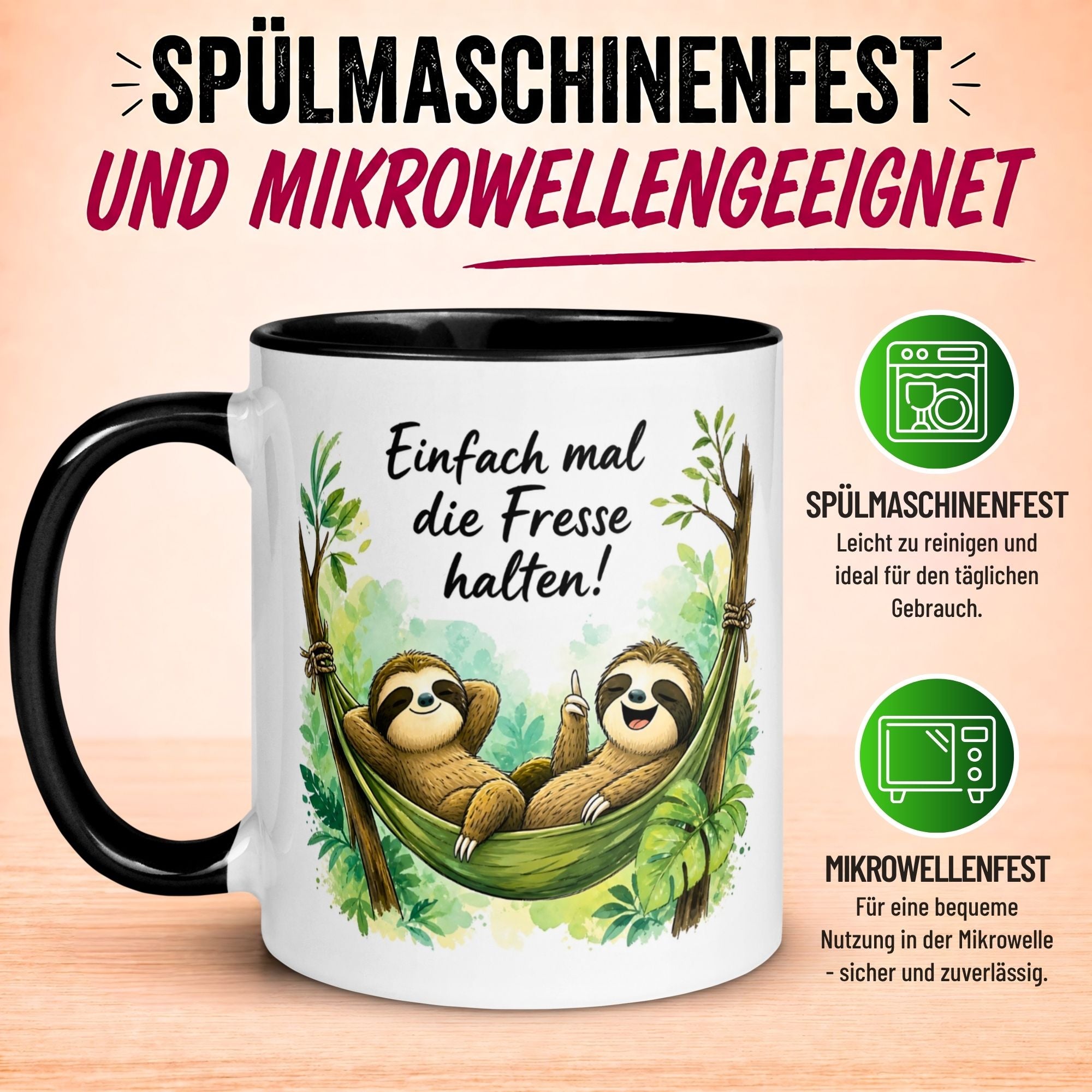 Tasse Faultier – „Einfach mal die Fresse halten“ – lustiger Geschenk Becher fürs Büro