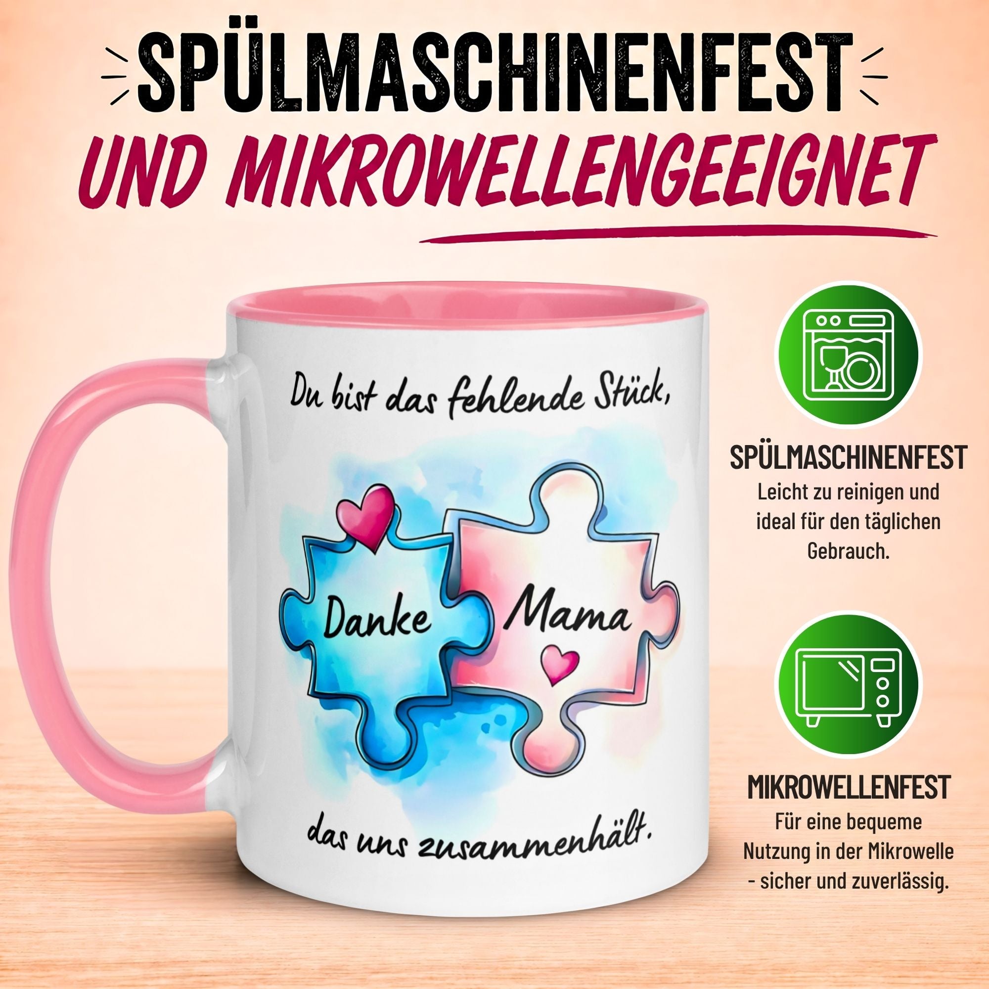 Tasse Mama – „Du hältst uns zusammen“ – Beste Mama Geschenk Becher Geburtstag