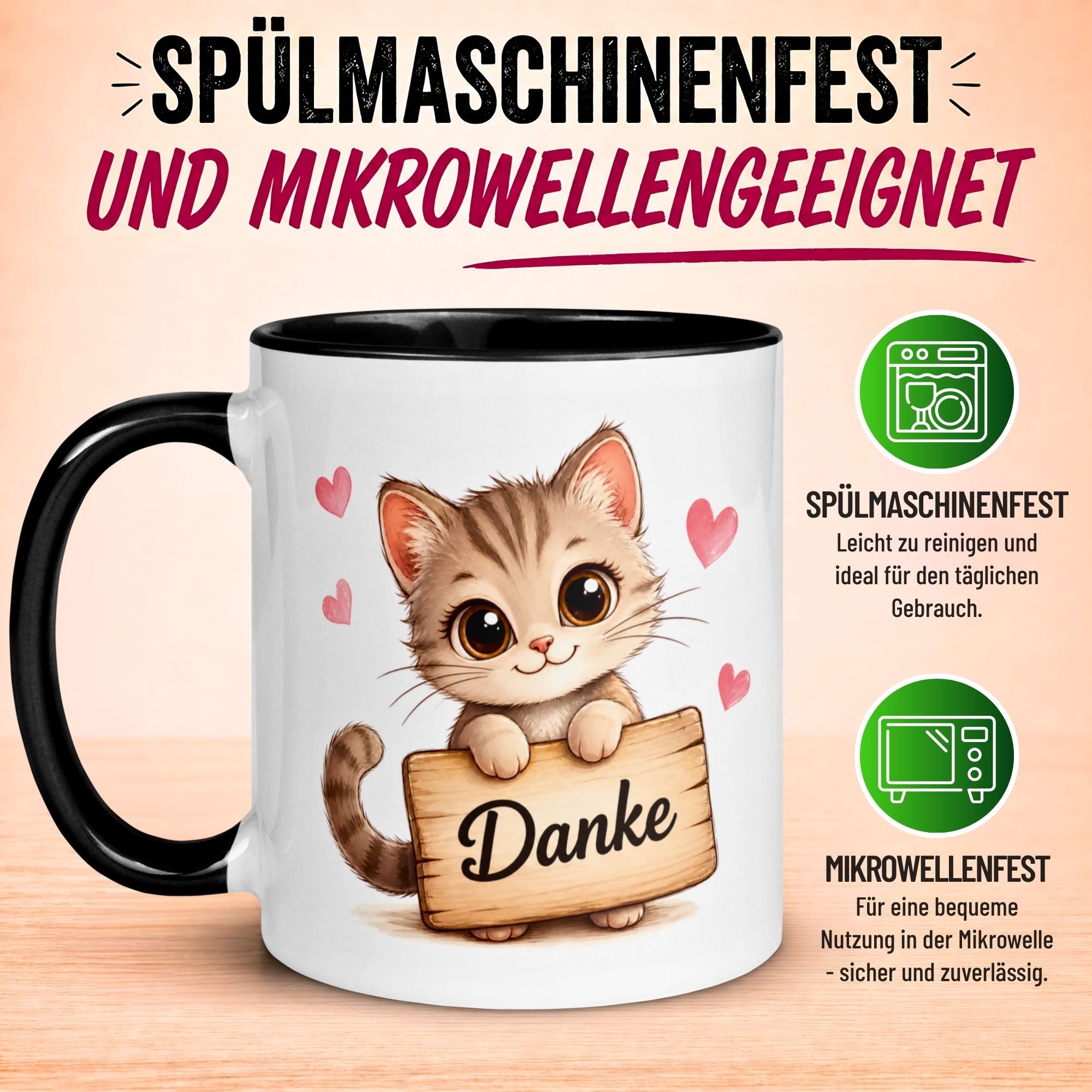 Tasse Danke – „Katze mit Danke Schild“ – Dankeschön Geschenke