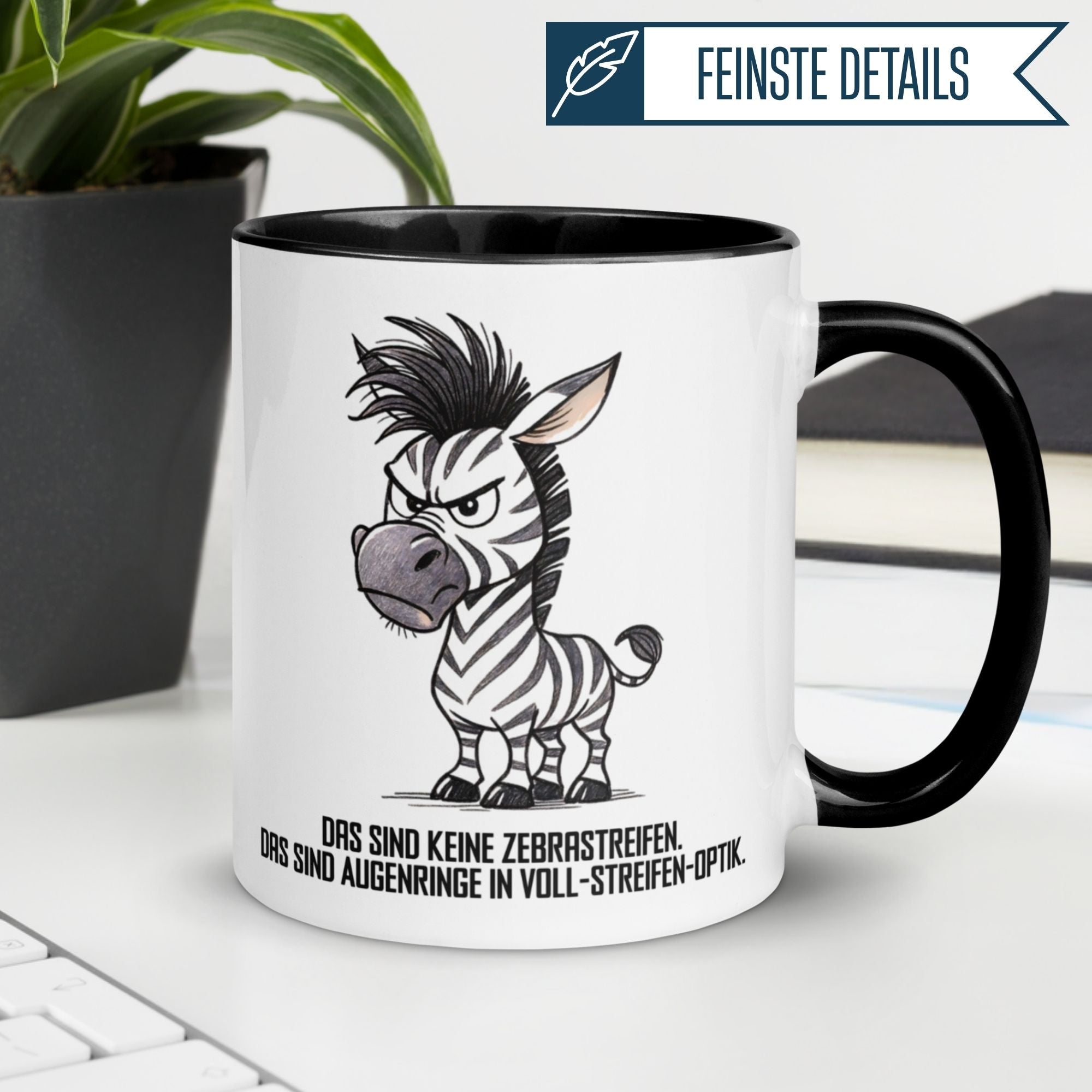 Momentals Tasse für Morgenmuffel mit witzigem Zebra-Motiv und dem Spruch "Das sind keine Zebrastreifen".