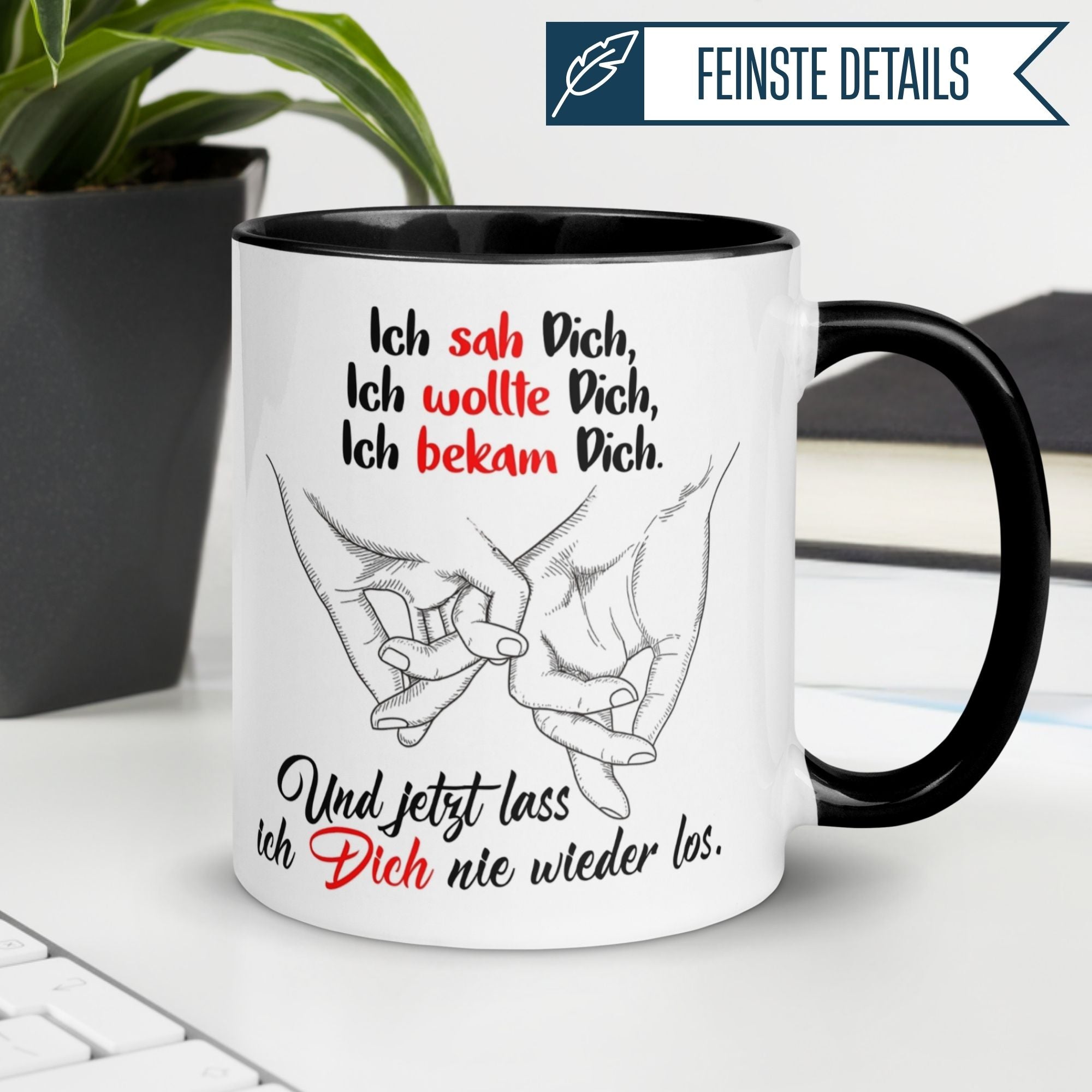 Momentals® Tasse Liebe | Hand & Hand | Und jetzt lass ich dich nie wieder los