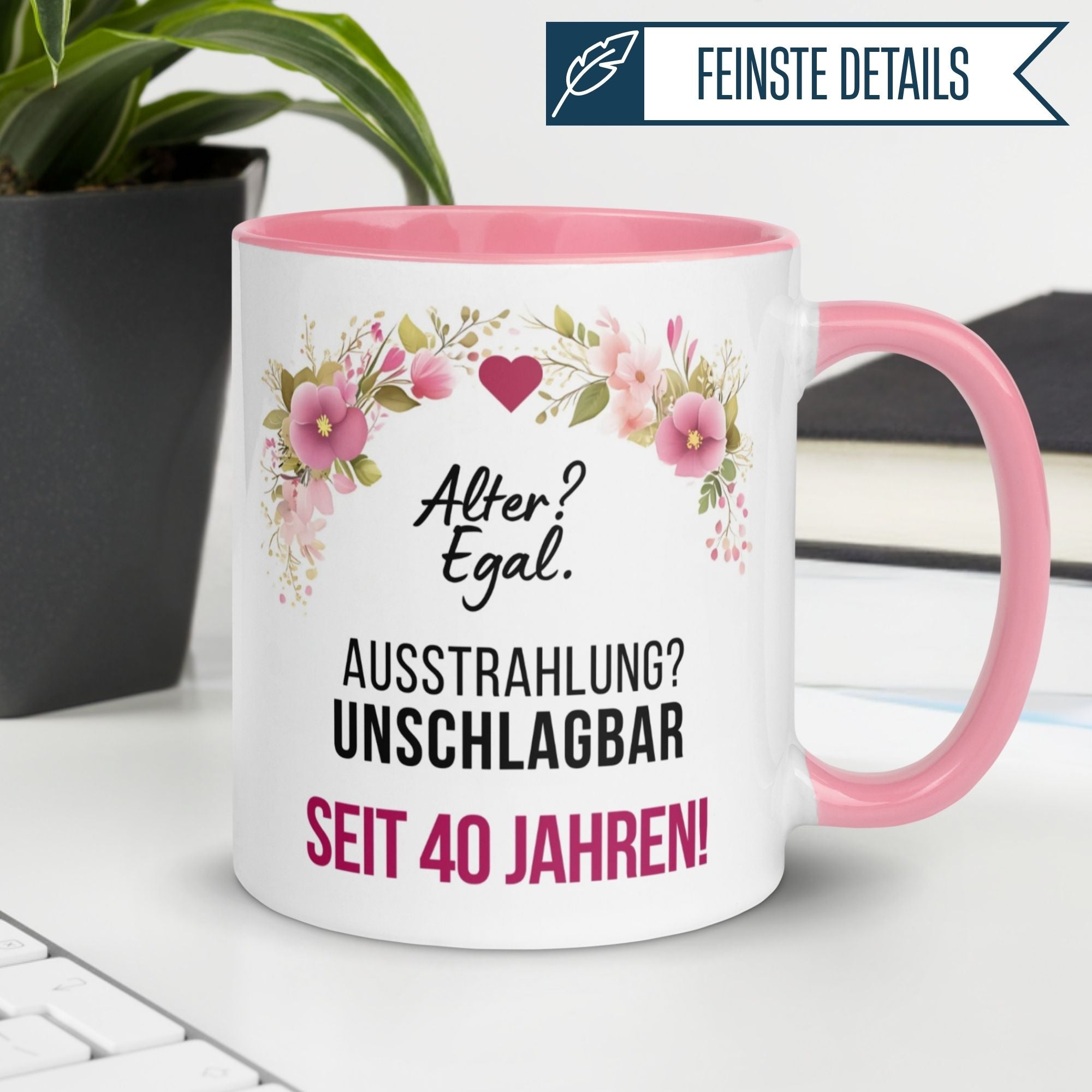 Momentals® Tasse 40. Geburtstag | Blumen & Spruch | Ausstrahlung - Unschlagbar seit 40 Jahren