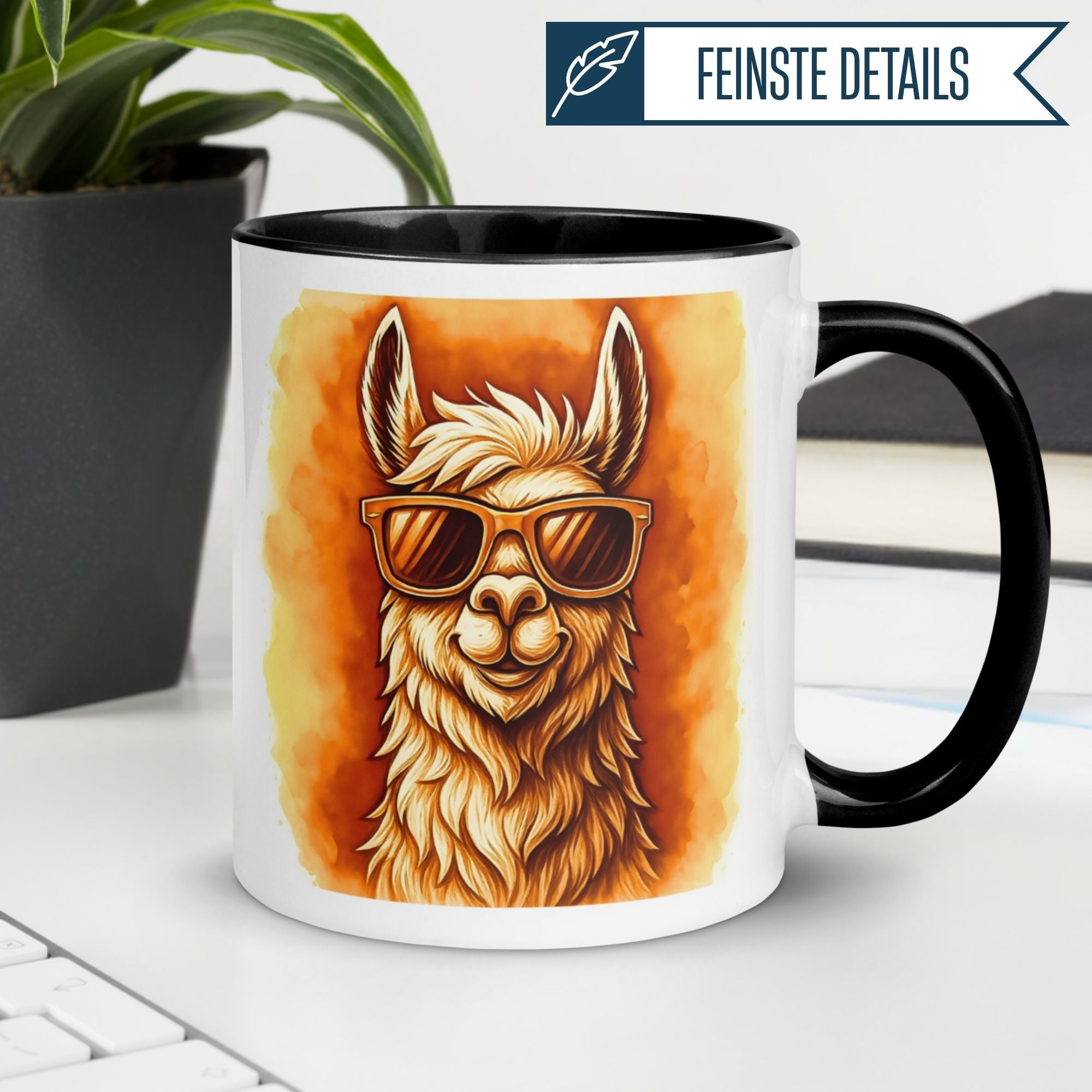 Momentals® Tasse mit Llama in Sonnenbrille, ideal für Tierliebhaber und coole Sonnenbrillen-Vibes.