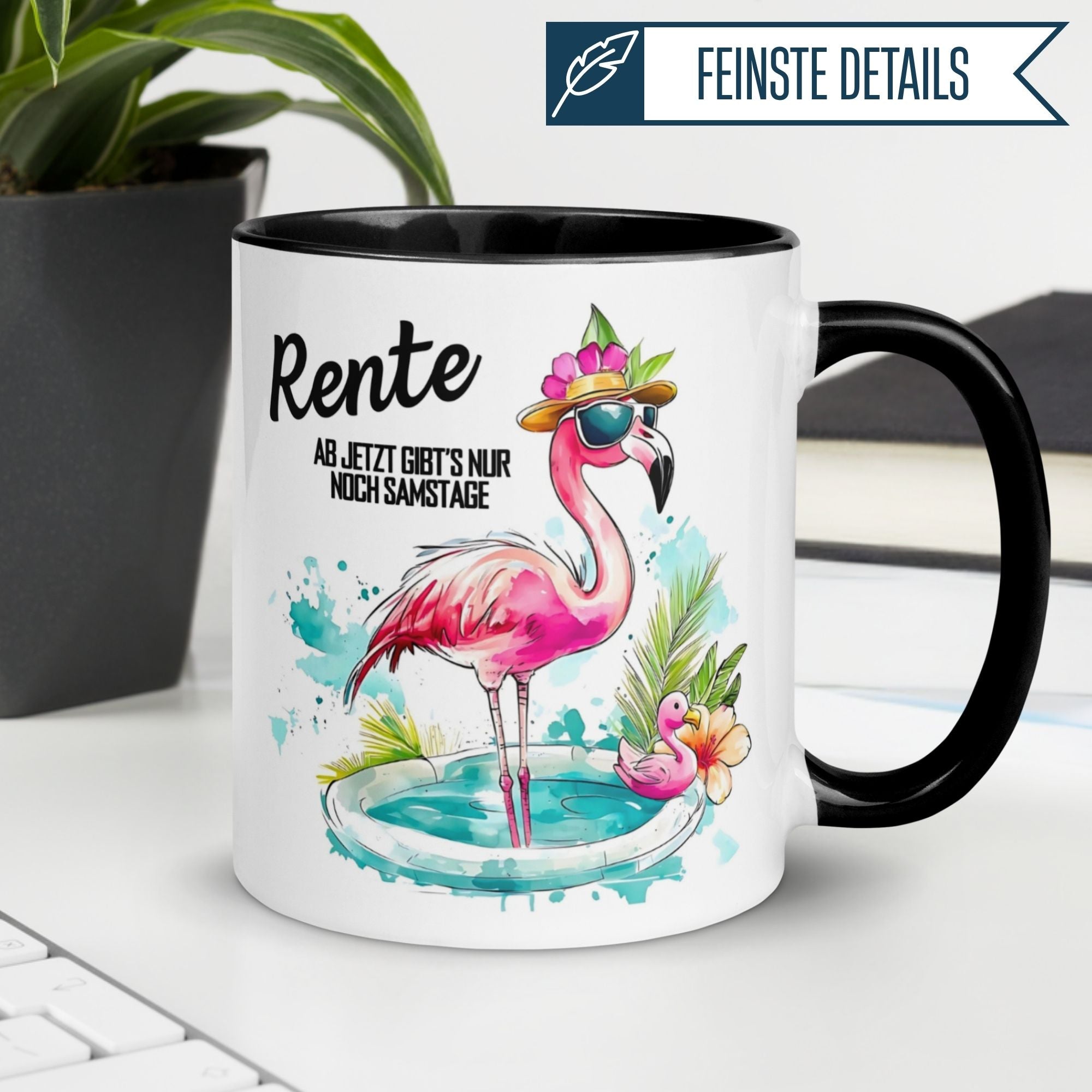 Humorous flamingo mug with tropical vibes and retirement quote for a perfect gift.