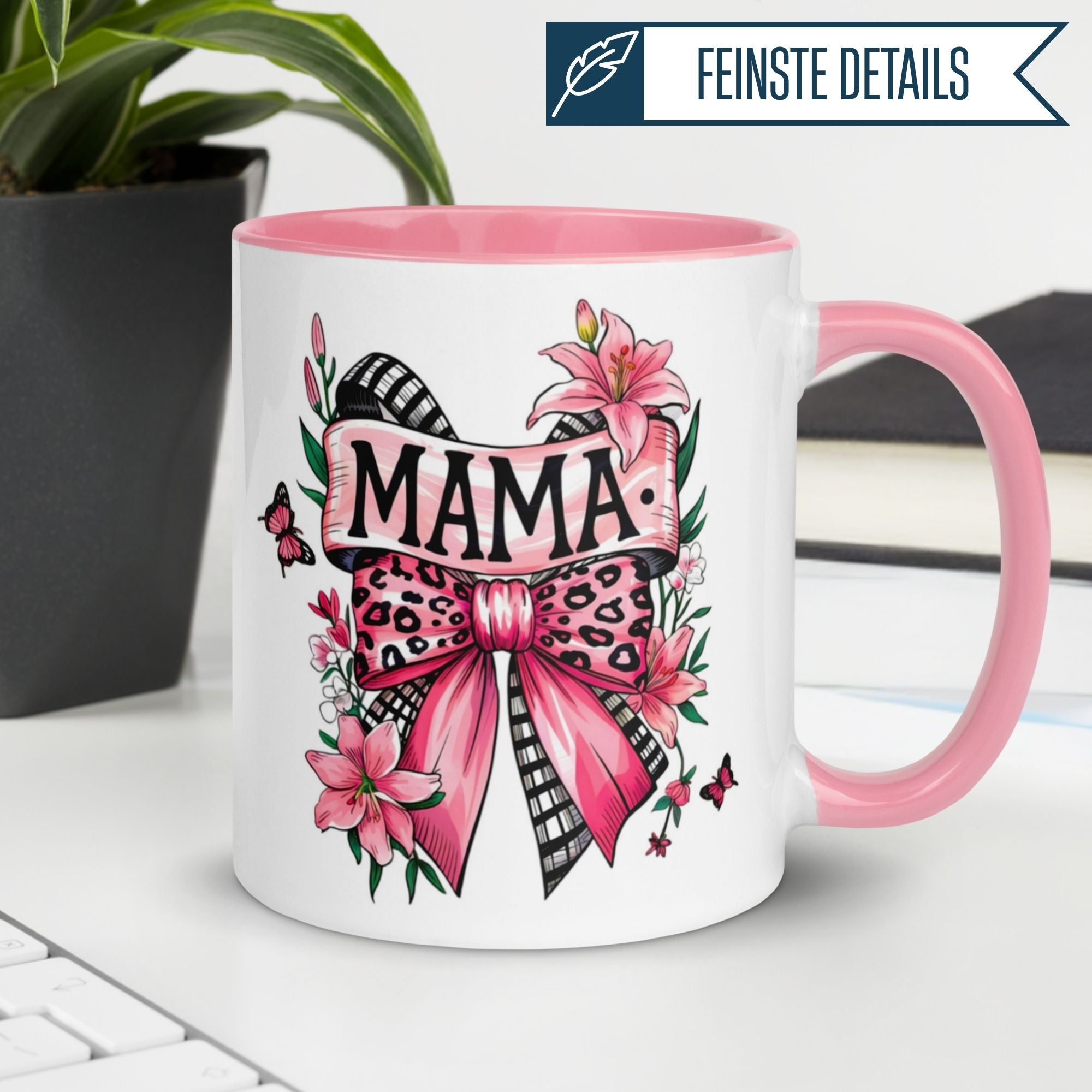 Momentals® Tasse Mama | Banner & Blumen | Rosa Leopardenschleife
