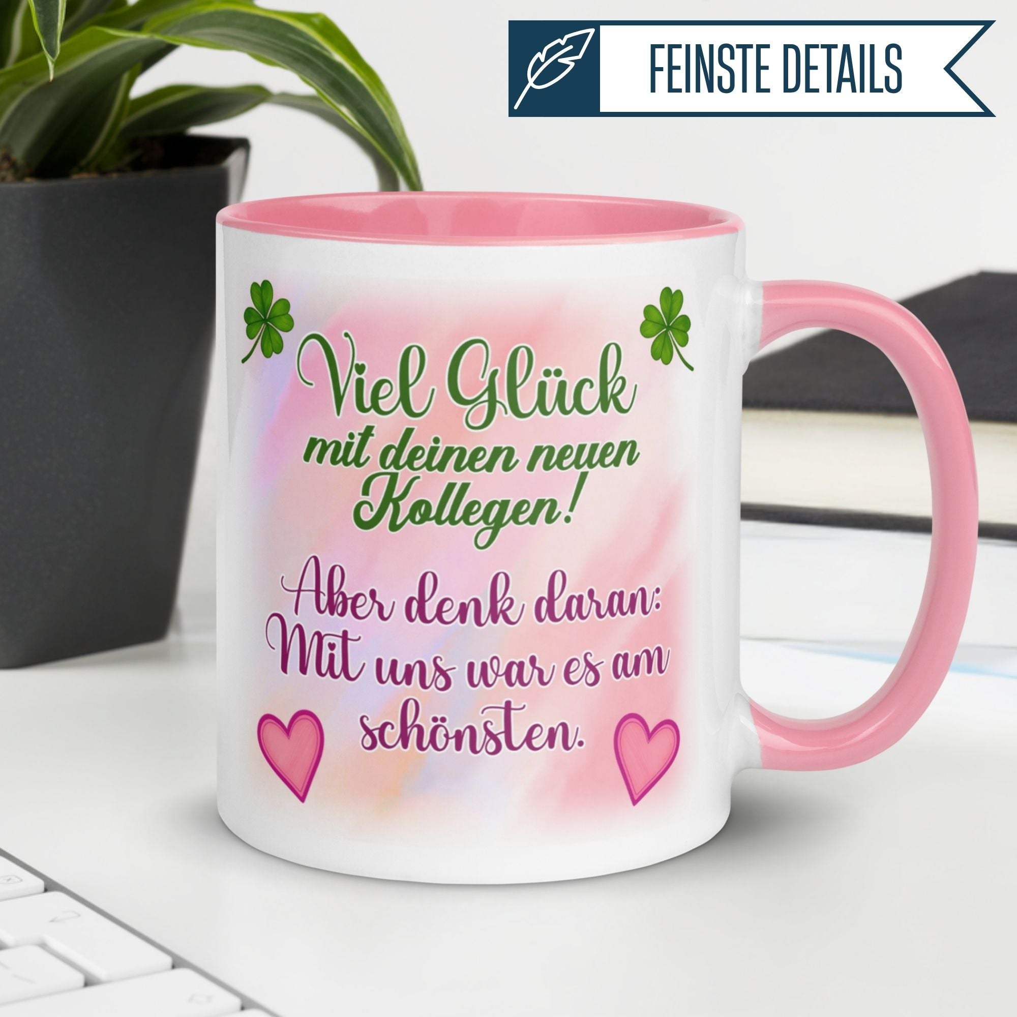 Momentals® Tasse Abschied | Kleeblatt & Herzen | Viel Glück mit deinen neuen Kollegen