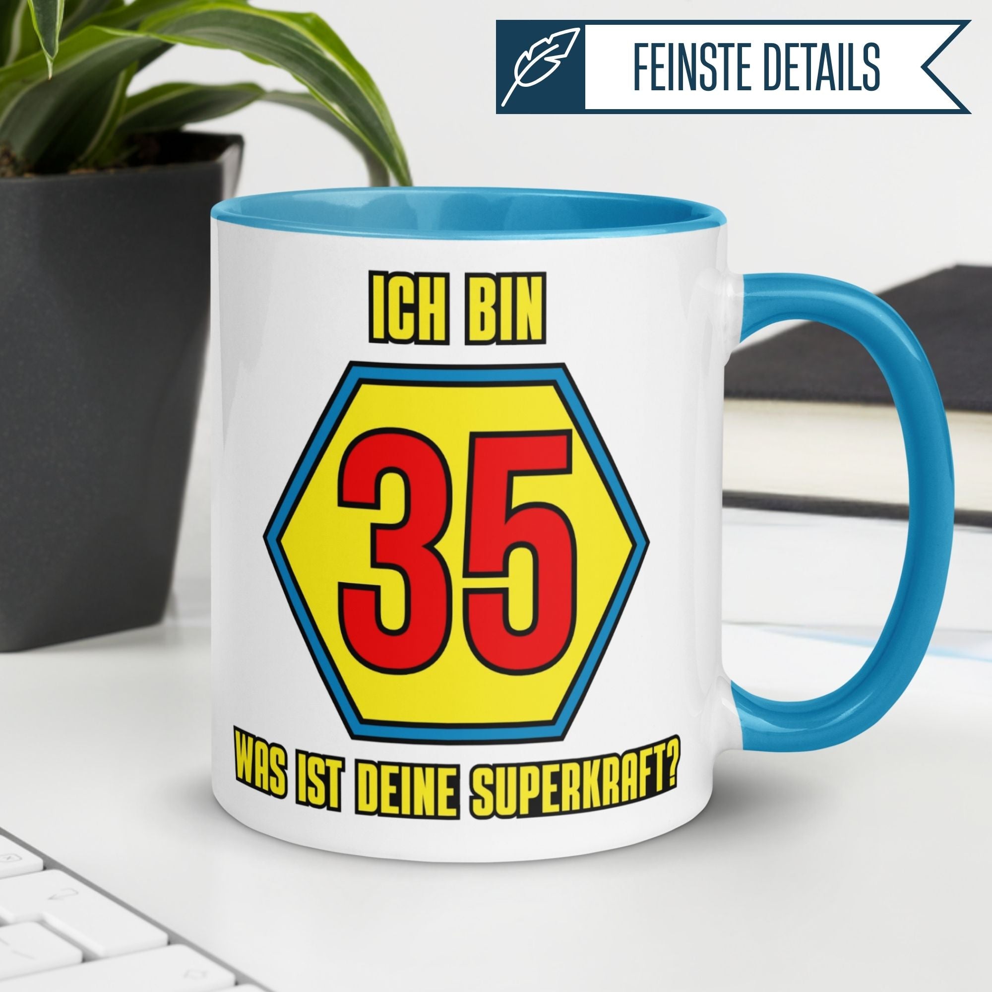 Momentals® Tasse 35. Geburtstag | Superheld & Spruch | Ich bin 35 und was ist deine Superkraft