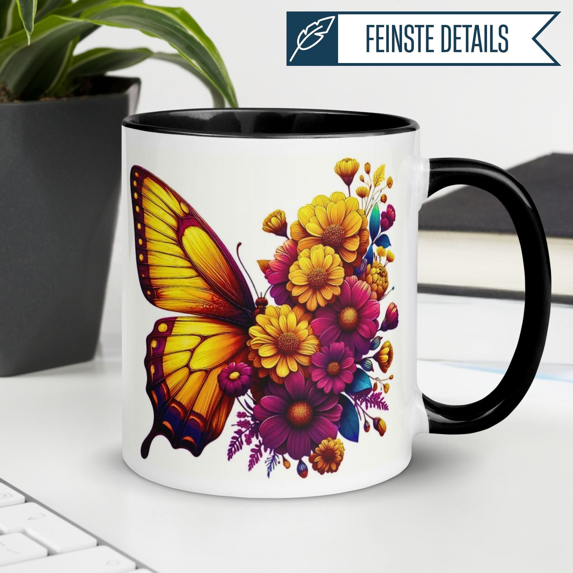 Momentals® Tasse | Schmetterling & Blumenbouquet | Farbenpracht in Gelb & Magenta