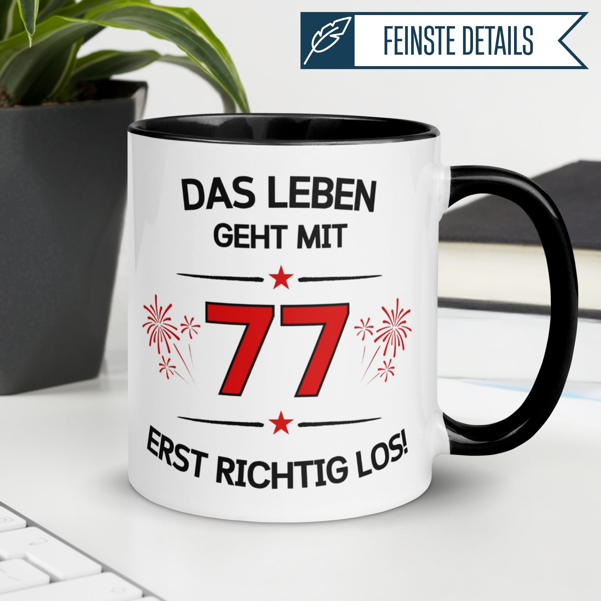 Tasse 77. Geburtstag Mann Frau – „Das Leben geht mit 77 erst Los“ – Geschenk zum Geburtstag Männer Frauen