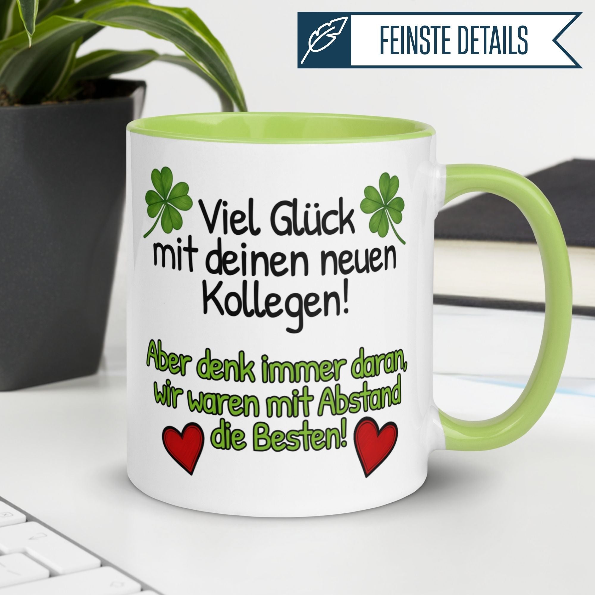 Momentals® Tasse Abschied | Kleeblatt & Herzen | Viel Glück mit deinen neuen Kollegen