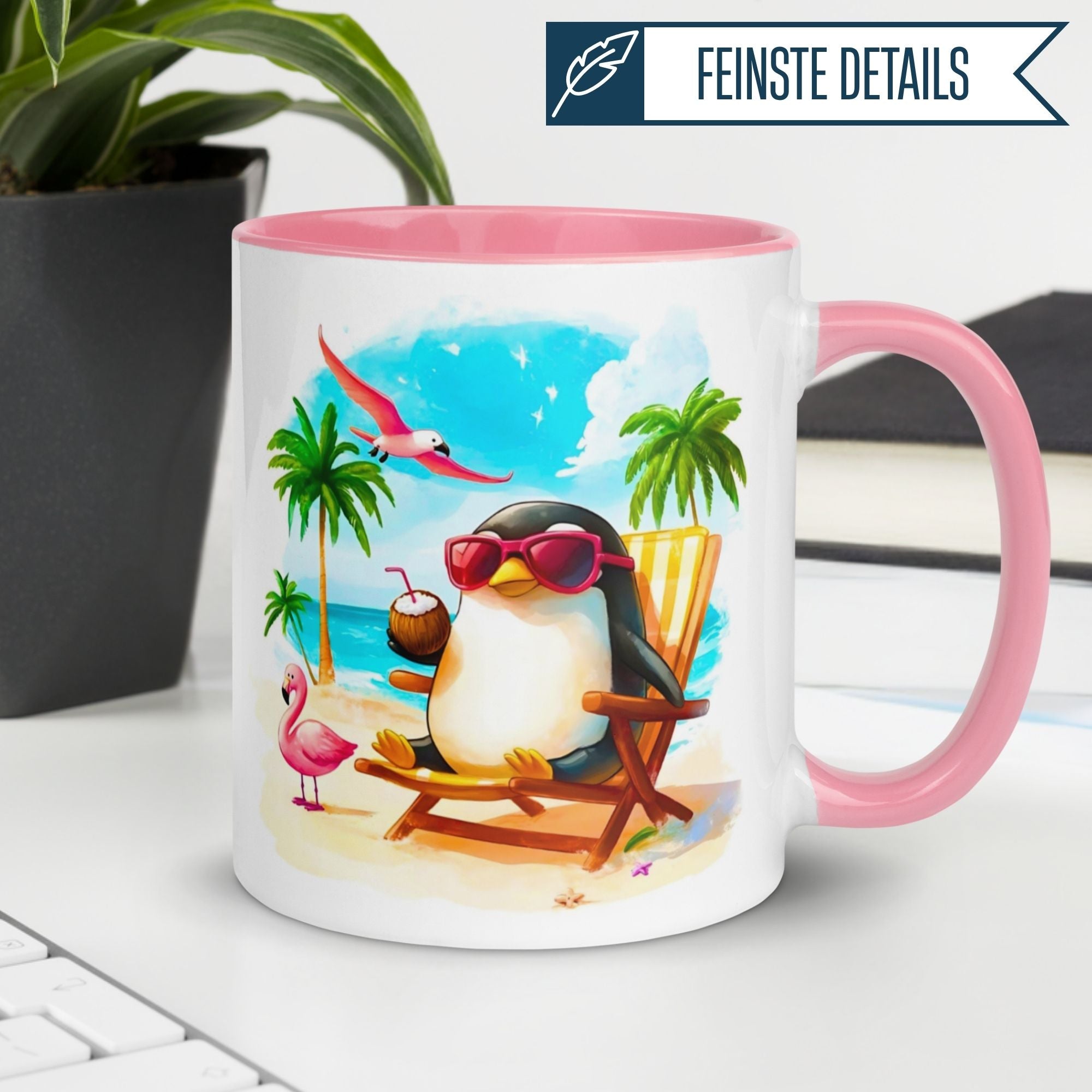 Momentals® Tasse | Pinguin am Strand & Sonnenbrille | Sommerdesign für Entspannte