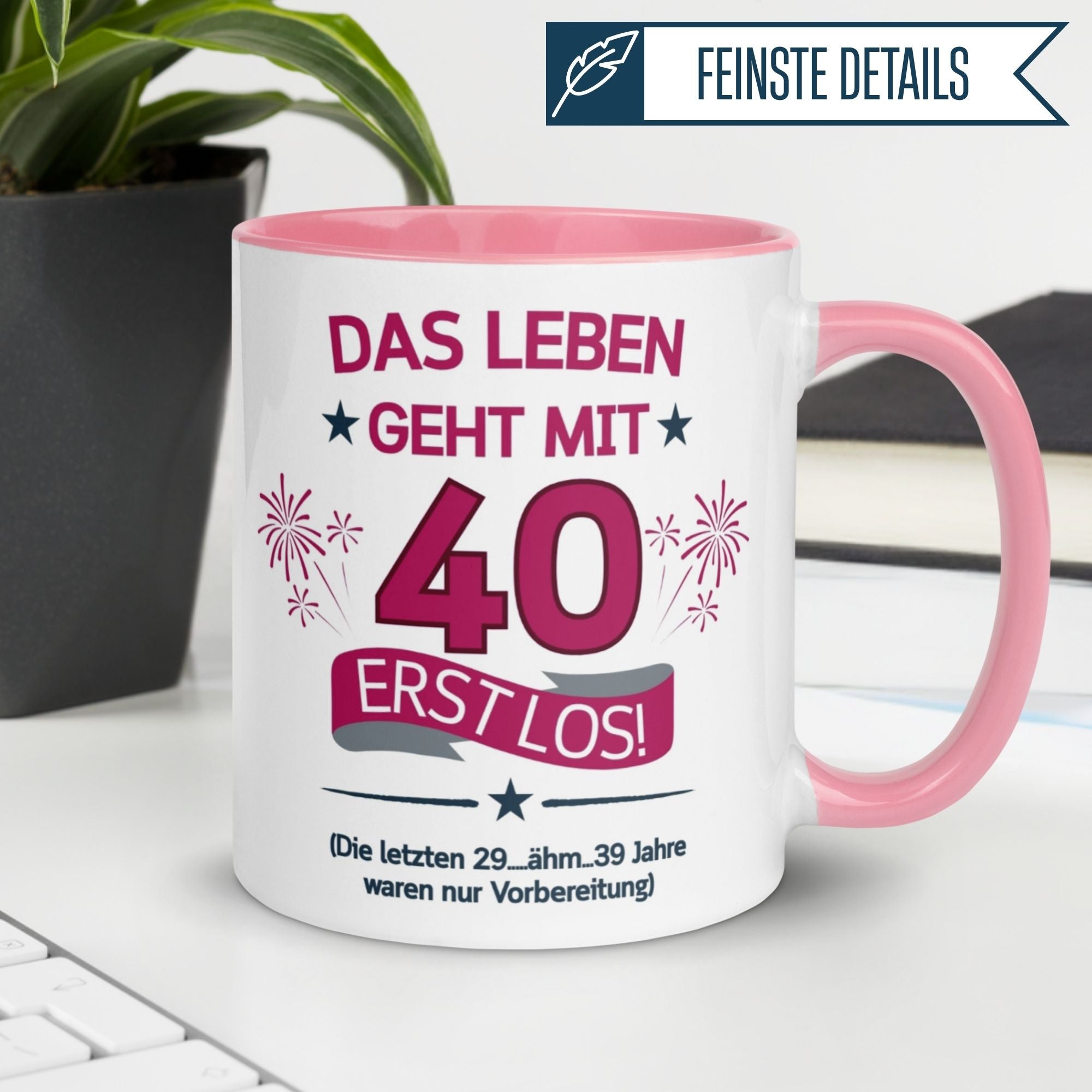 Momentals® Geburtstagstasse für Frauen mit Spruch "Das Leben geht mit 40 erst los!"