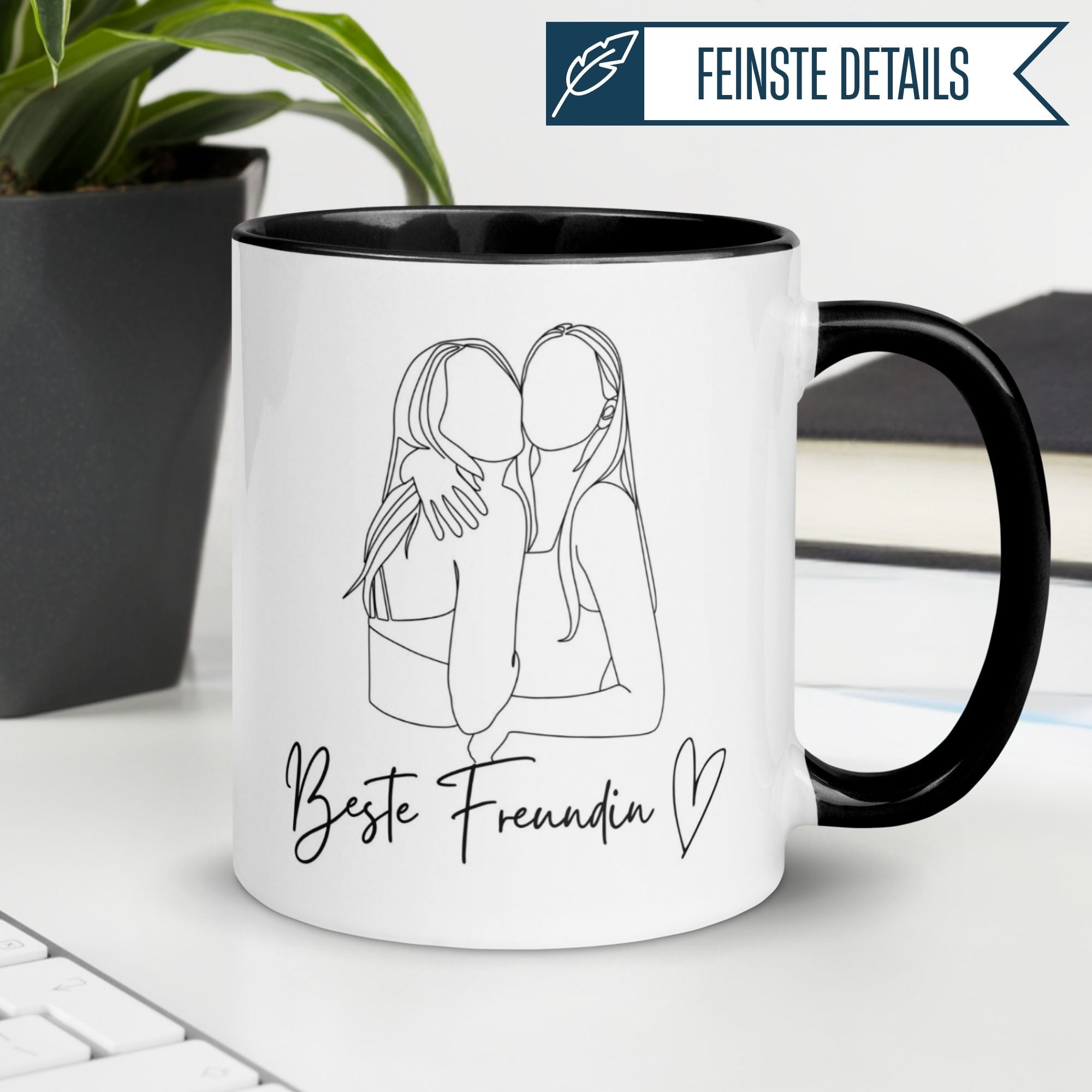 Momentals Tasse mit Line-Art Motiv von zwei Freundinnen und Text "Beste Freundin".