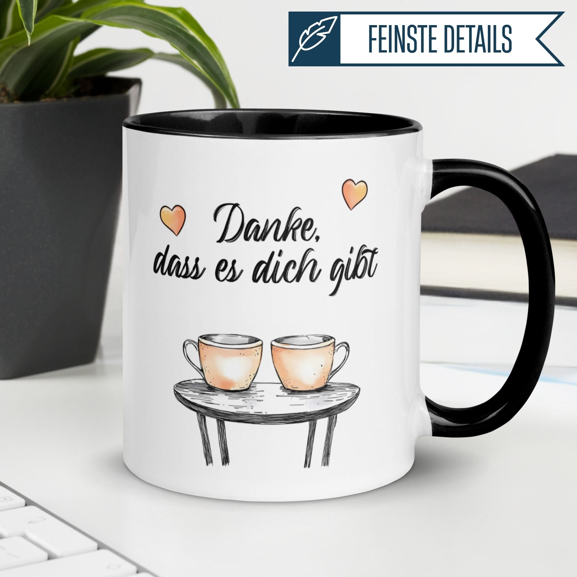 Momentals® Tasse Danke mit Kaffeetassen-Motiv und Herzchen, ideal für Wertschätzung und Kaffeepausen.