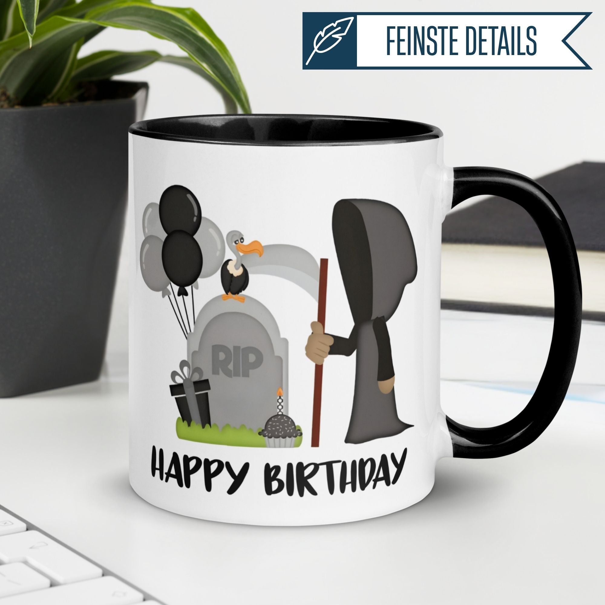 Tasse Geburtstag – „Happy Birthday – Sensenmann“ – Geburtstagstasse Mann Frau