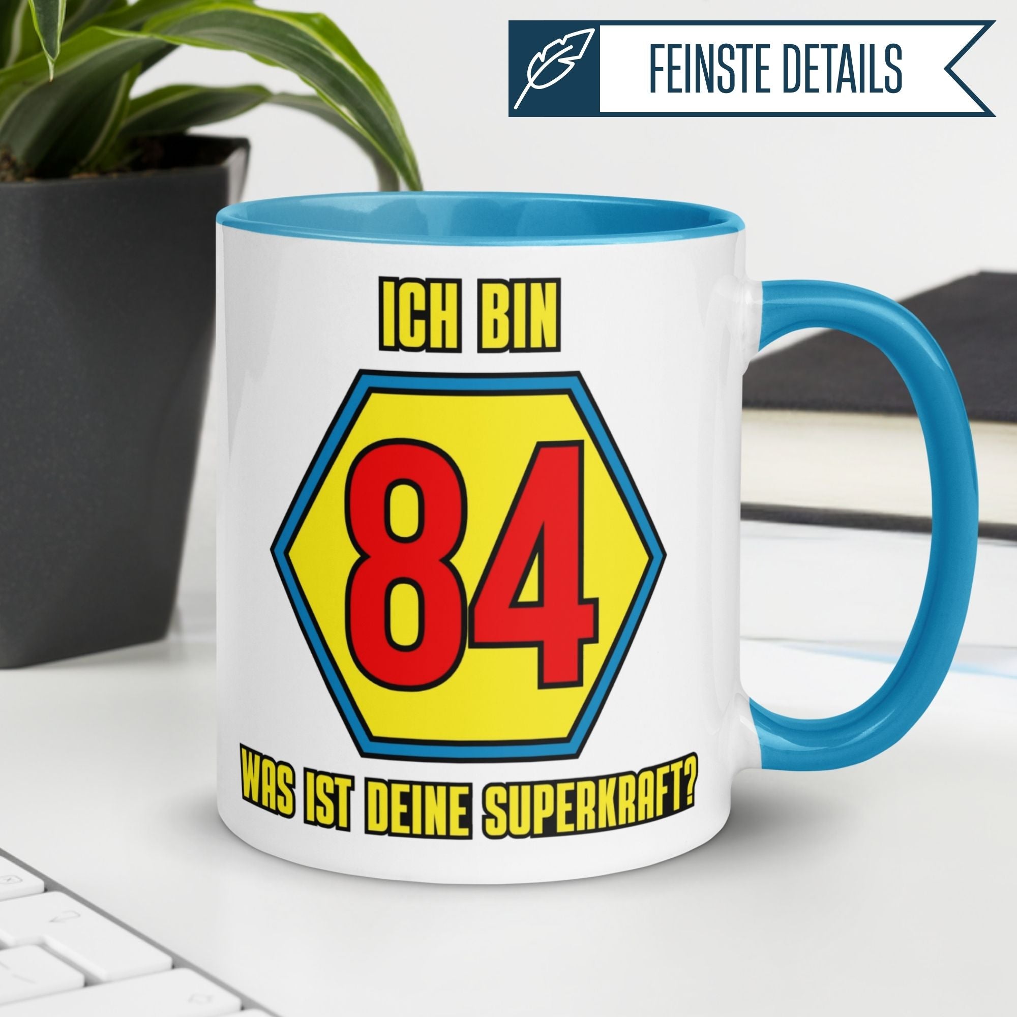 Momentals® Tasse 84. Geburtstag | Superheld & Spruch | Ich bin 84 und was ist deine Superkraft