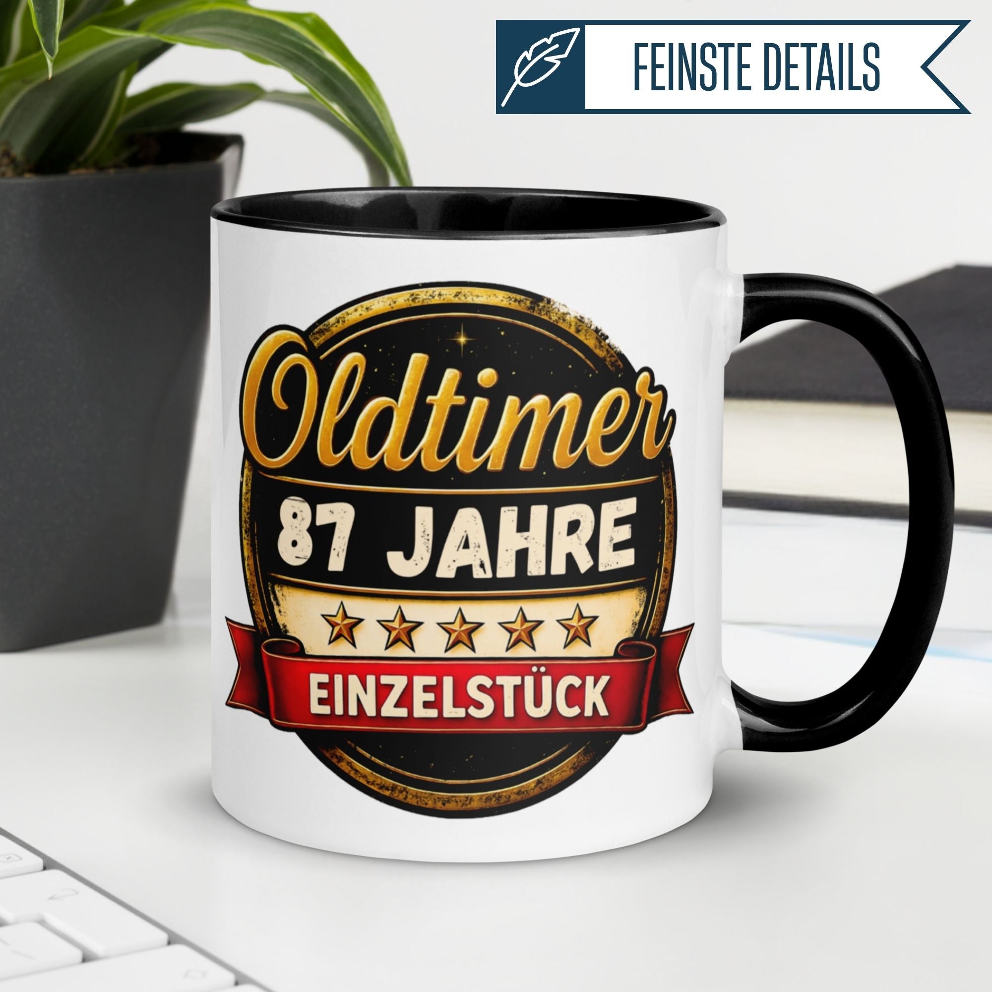 Momentals® Tasse 87. Geburtstag | Vintage & Spruch | Oldtimer 87 Jahre - Einzelstück