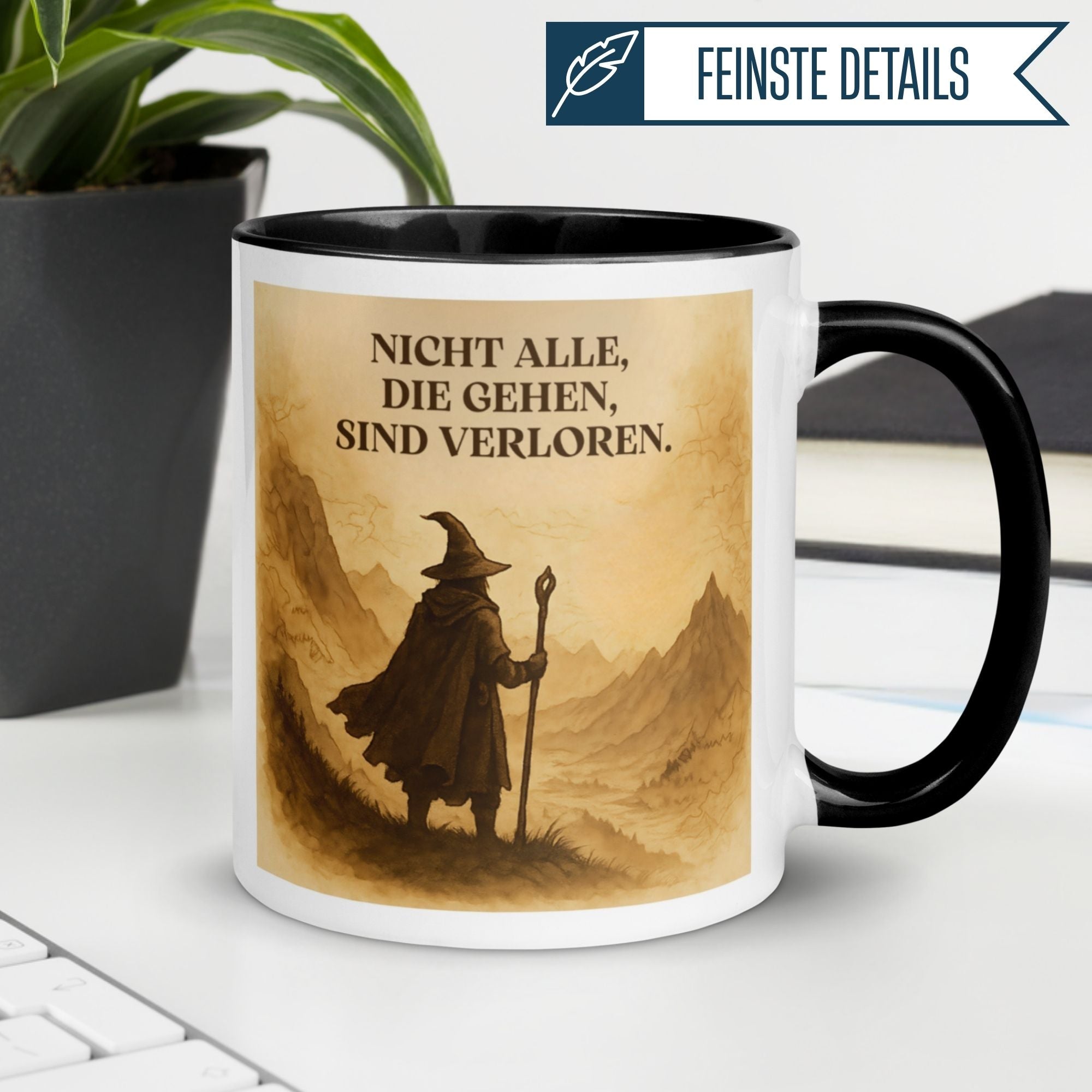 Momentals Tasse mit Spruch 'Nicht alle, die gehen, sind verloren.' und zauberhaftem Design für Kollegen.