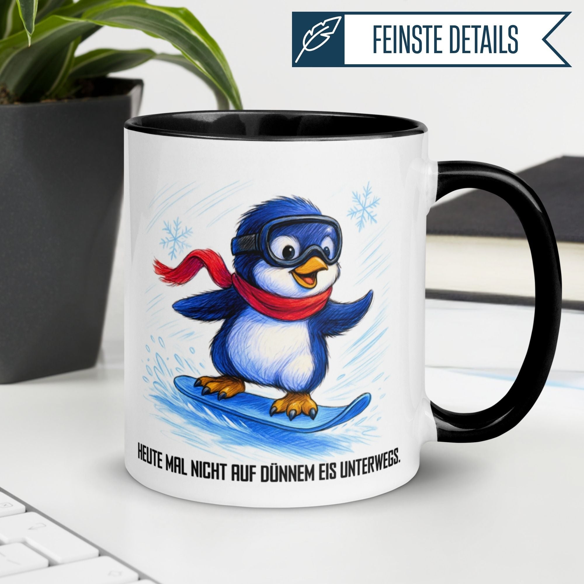 Momentals® Tasse | Pinguin & Spruch | Heut mal nicht auf dünnem Eis unterwegs