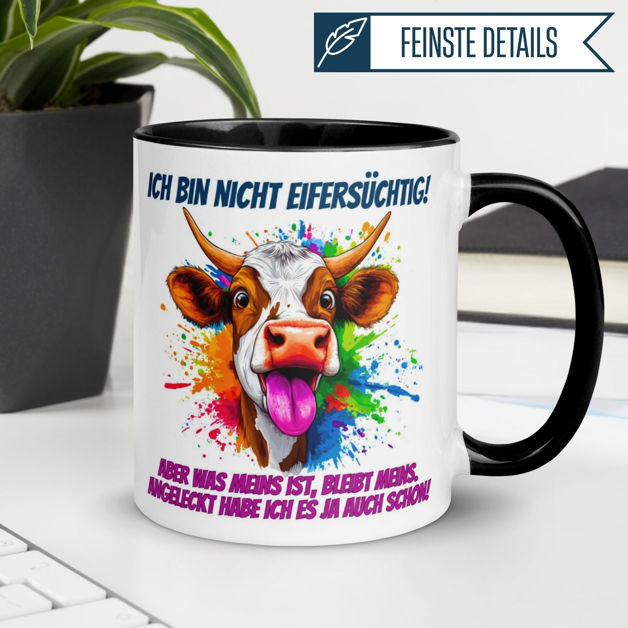 Momentals® Tasse Liebe | Kuh & Spruch | Angeleckt – meins ist meins!