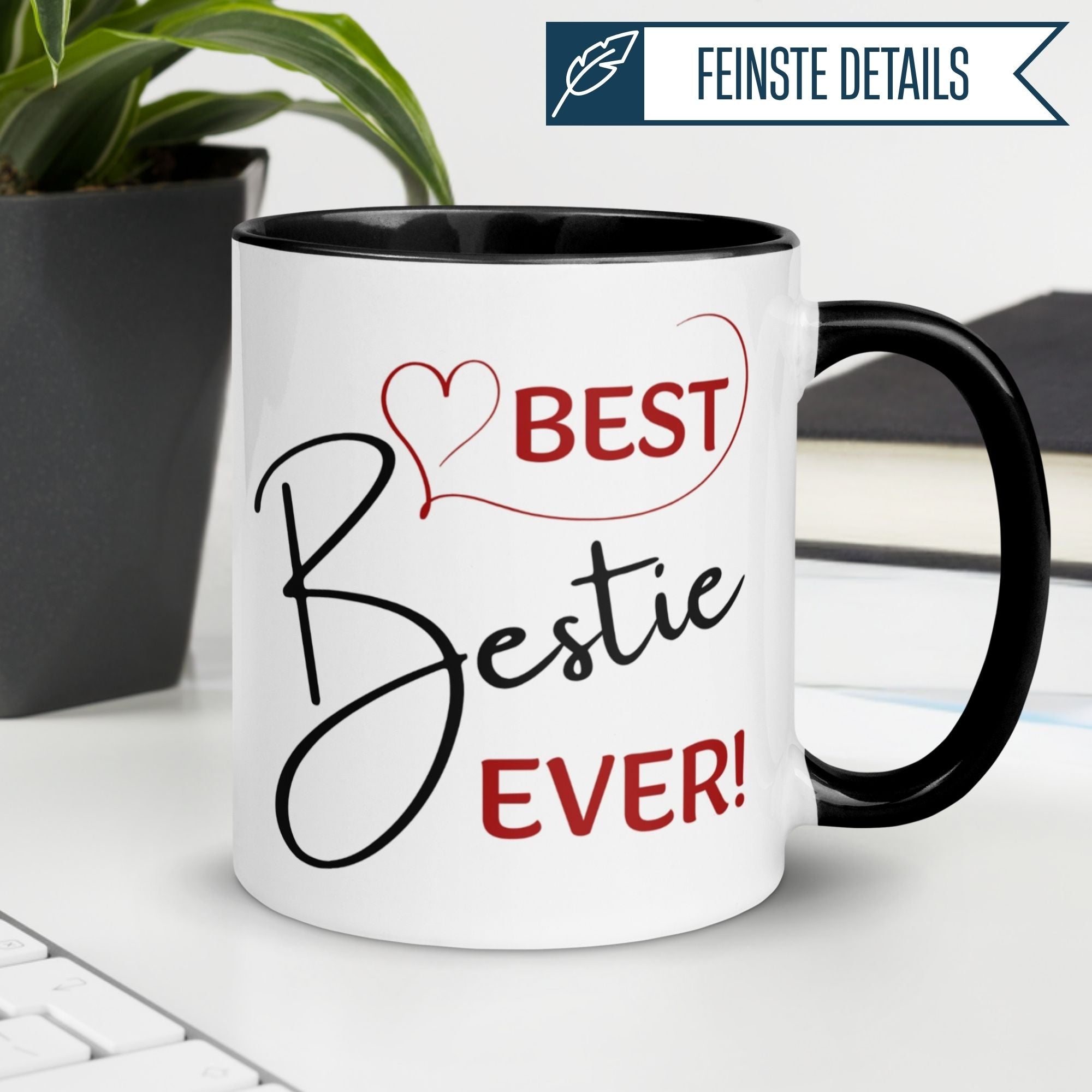 Momentals Tasse mit Aufschrift 'Best Bestie Ever!' in pink-schwarz für die beste Freundin.