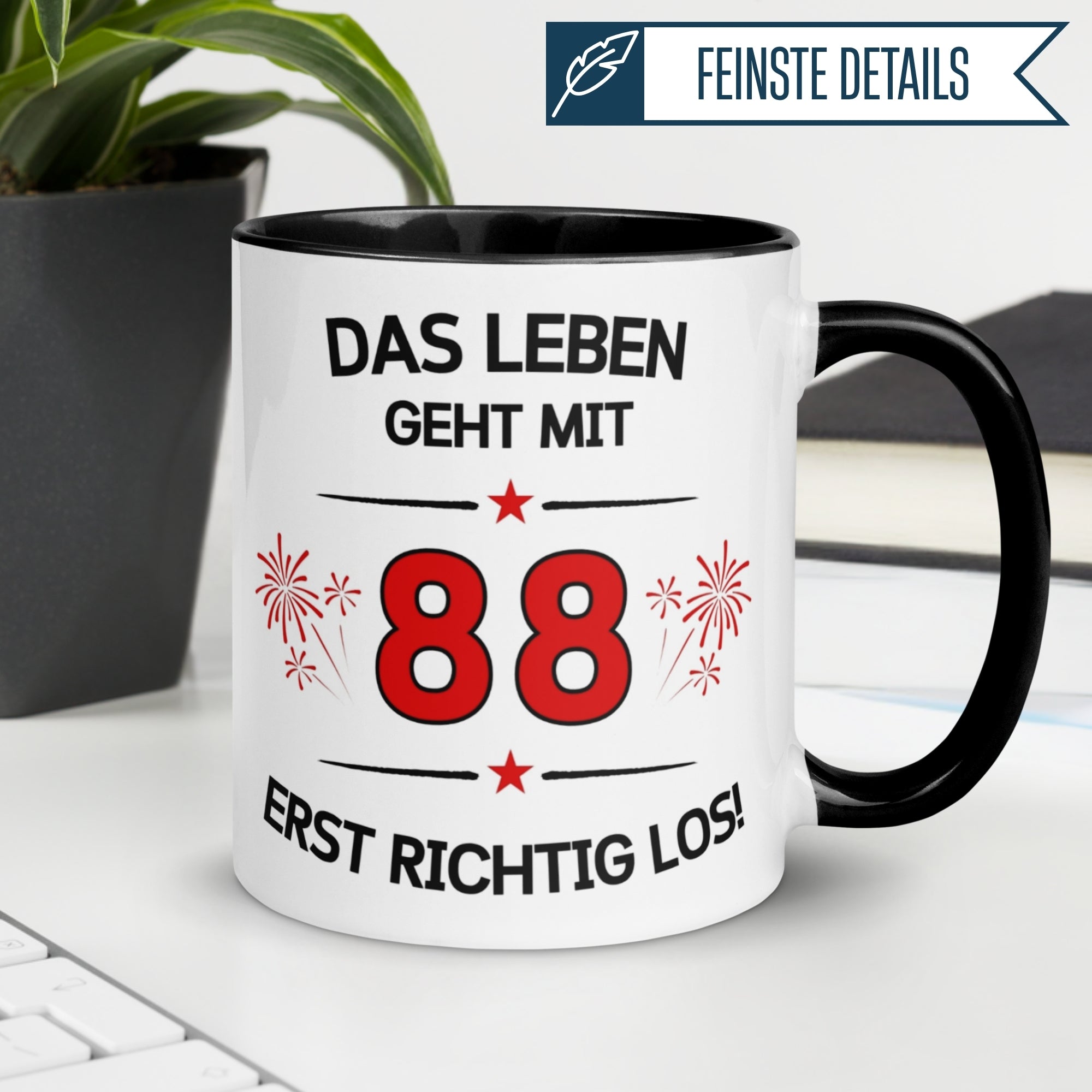 Tasse 88. Geburtstag | Feuerwerk & Spruch | Das Leben geht mit 88 erst Los