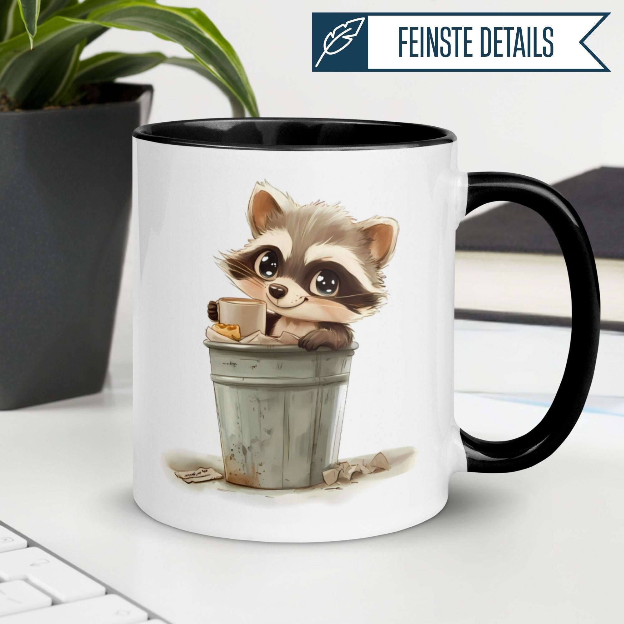 Momentals® Tasse mit süßem Waschbären aus Mülleimer, perfekt für Morgenmuffel und Kaffeeliebhaber.