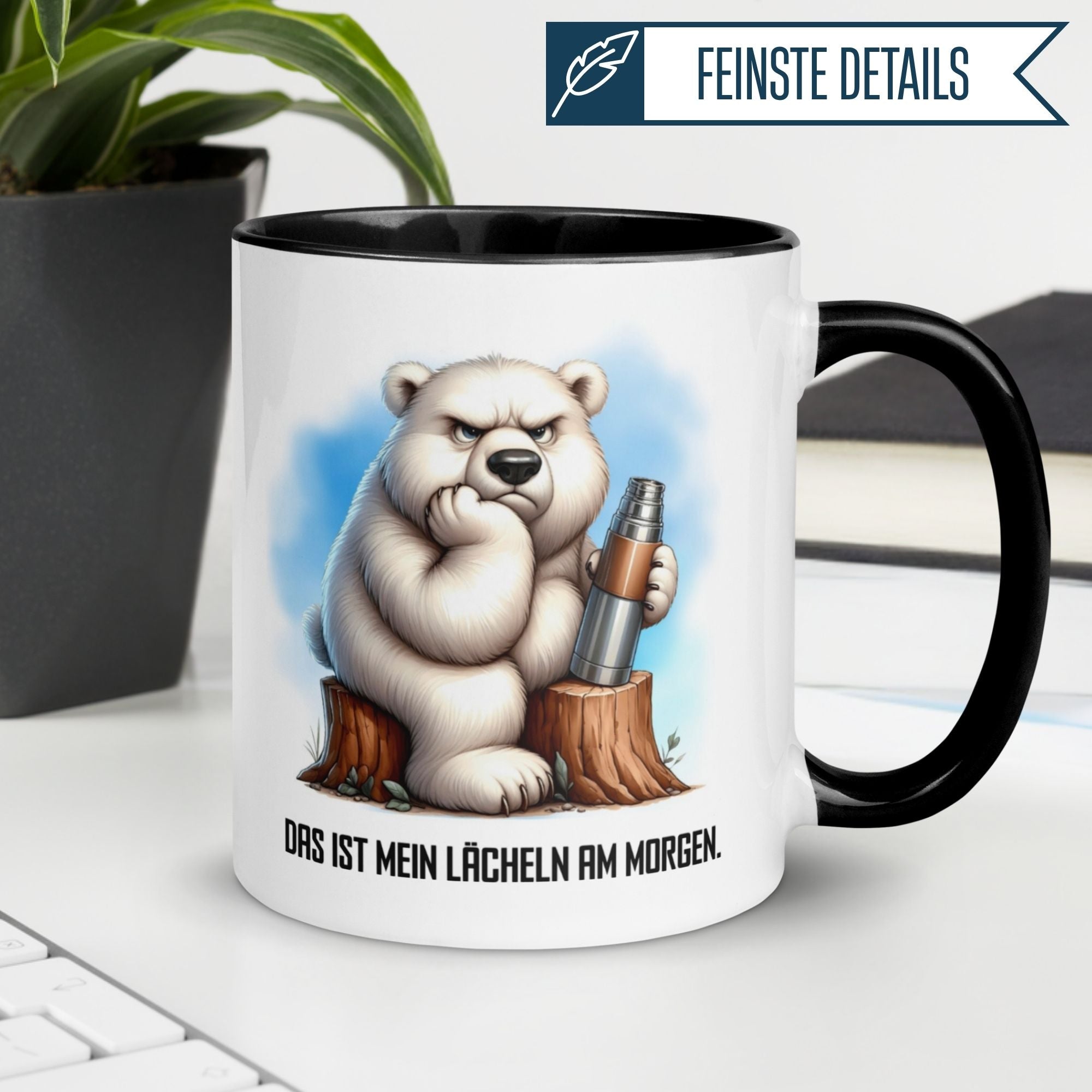 Momentals® Tasse mit Eisbär-Motiv und Spruch "Das ist mein Lächeln am Morgen" für Morgenmuffel.
