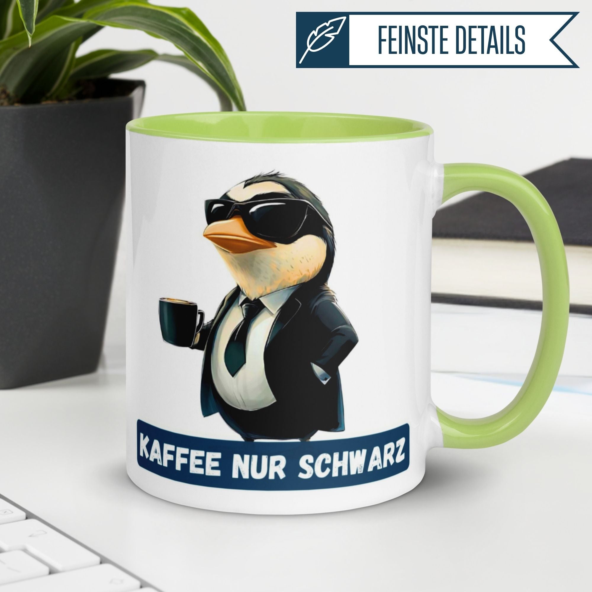Momentals® Tasse | Pinguin & Spruch | Kaffee nur schwarz