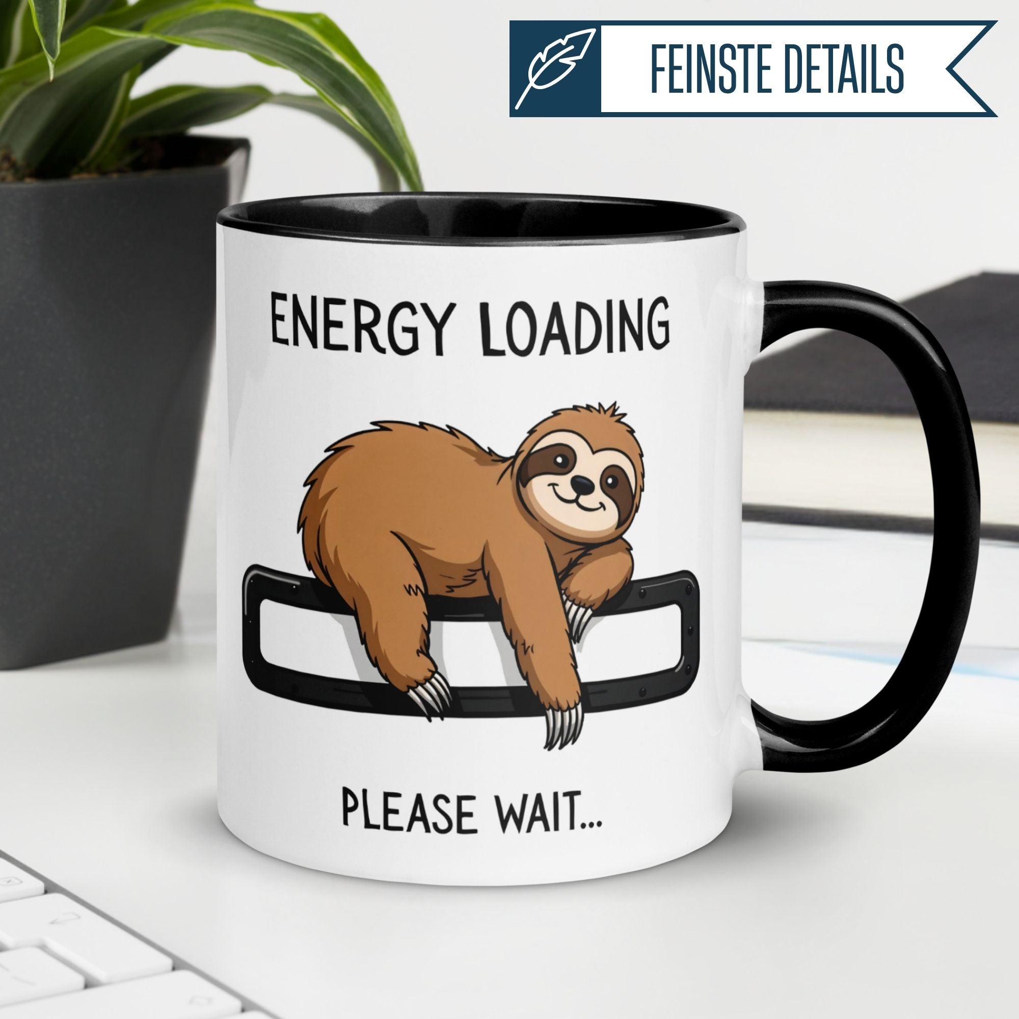 Tasse Faultier – „ENERGY LOADING – PLEASE WAIT“ – lustiger Morgenmuffel Geschenk Becher