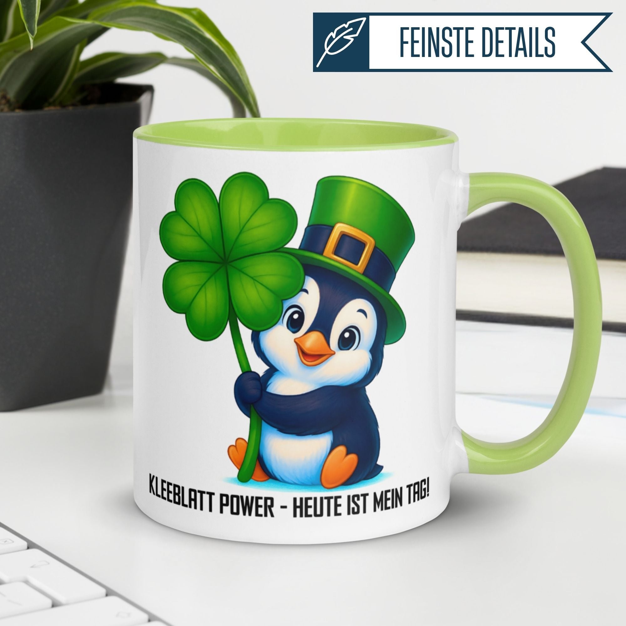 Momentals® Tasse | Pinguin & Spruch | Kleeblatt-Power: Heute ist mein Tag