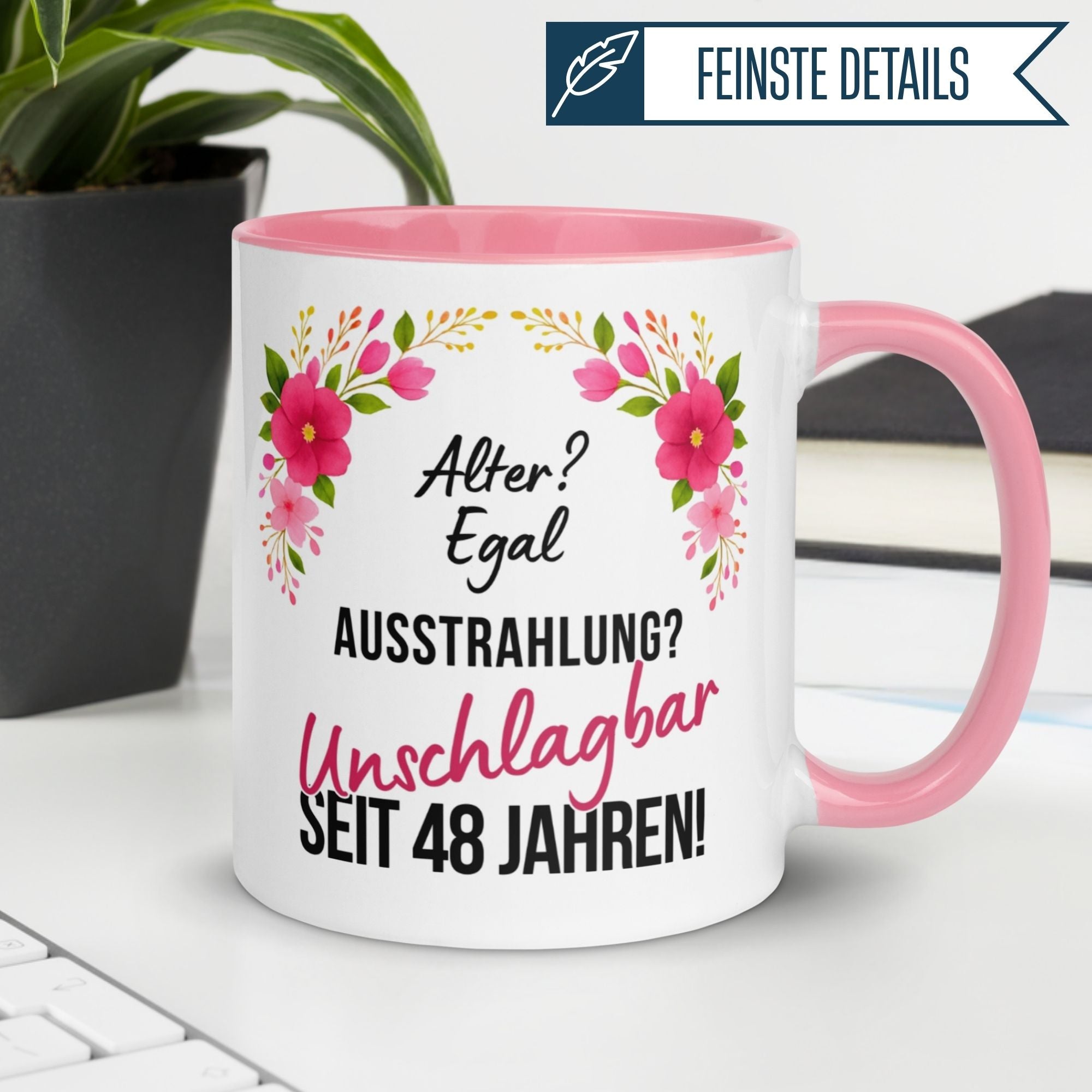 Momentals® Tasse 48. Geburtstag | Blumen & Spruch | Ausstrahlung - Unschlagbar seit 48 Jahren