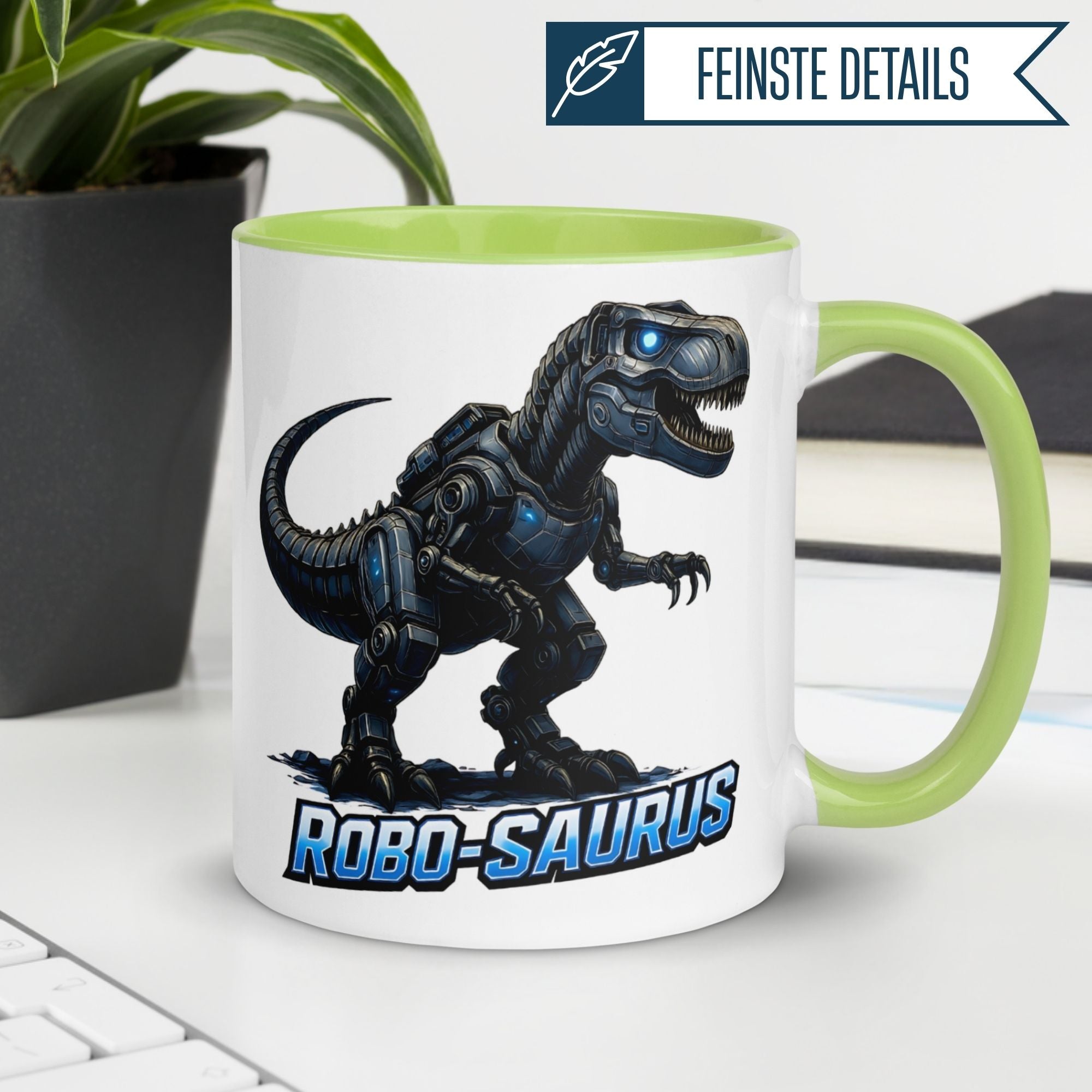 Tasse Dinosaurier – „Robo Saurus“ – Dino Geschenk Becher für Roboter Fans
