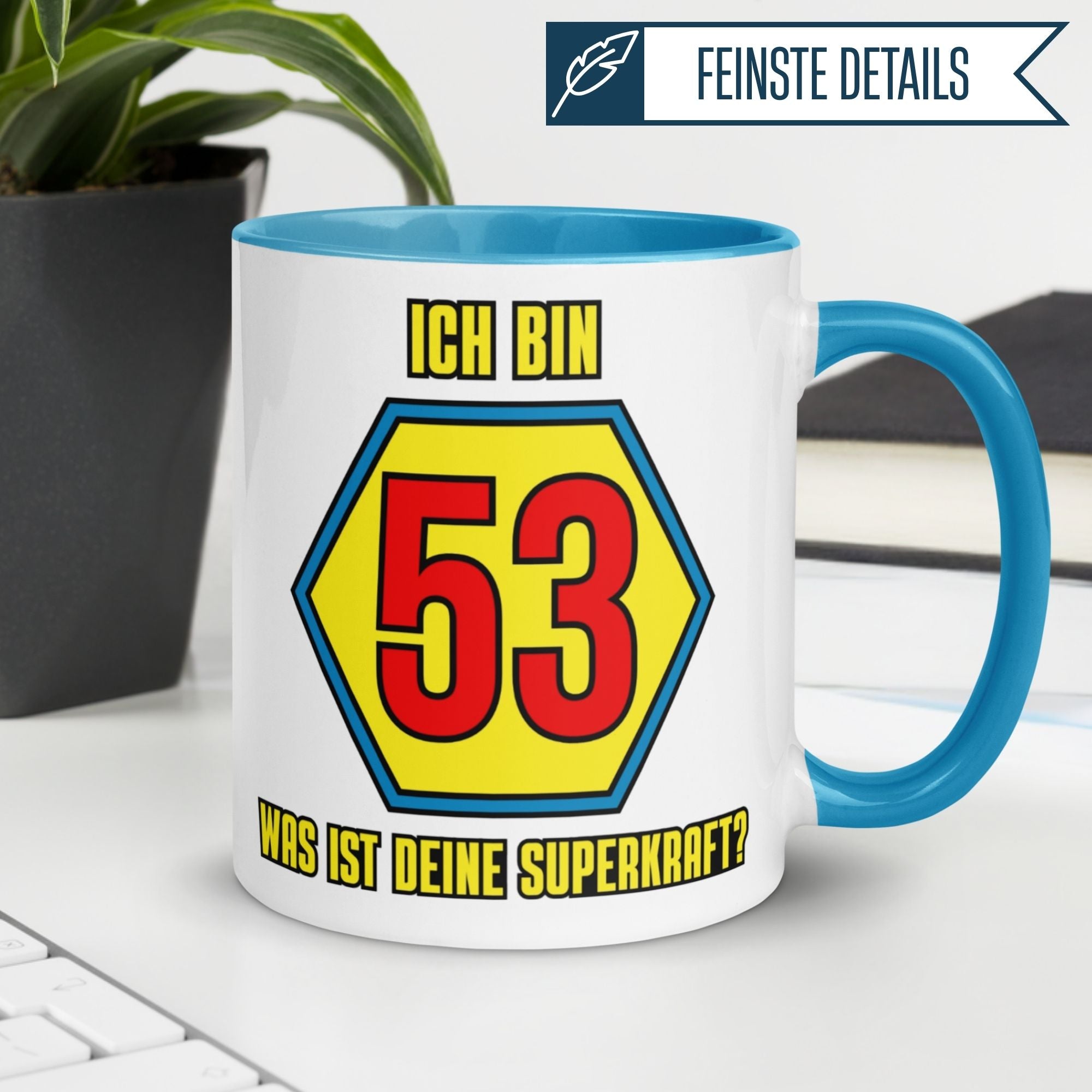 Momentals® Tasse 53. Geburtstag | Superheld & Spruch | Ich bin 53 und was ist deine Superkraft