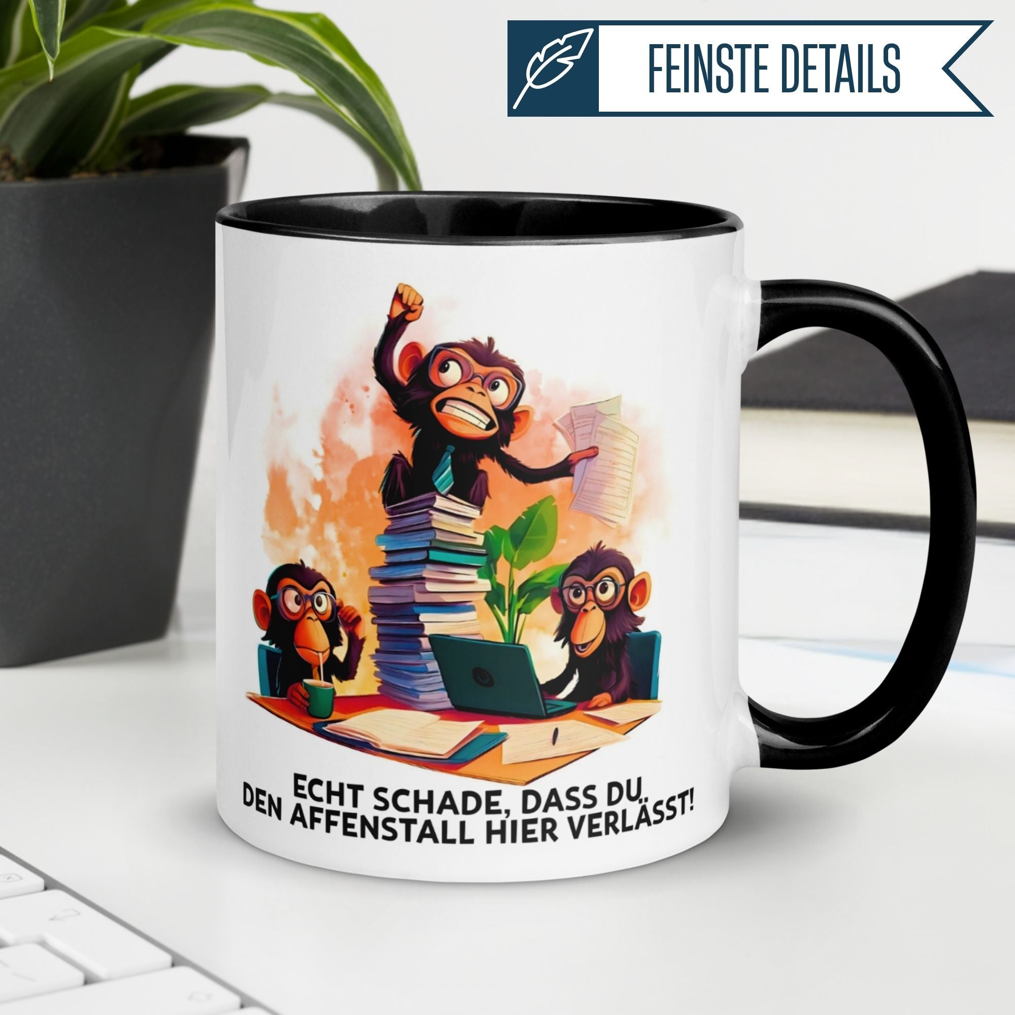 Momentals® Tasse Abschied | Affen & Comicstil | Büroabschied aus dem Affenstall