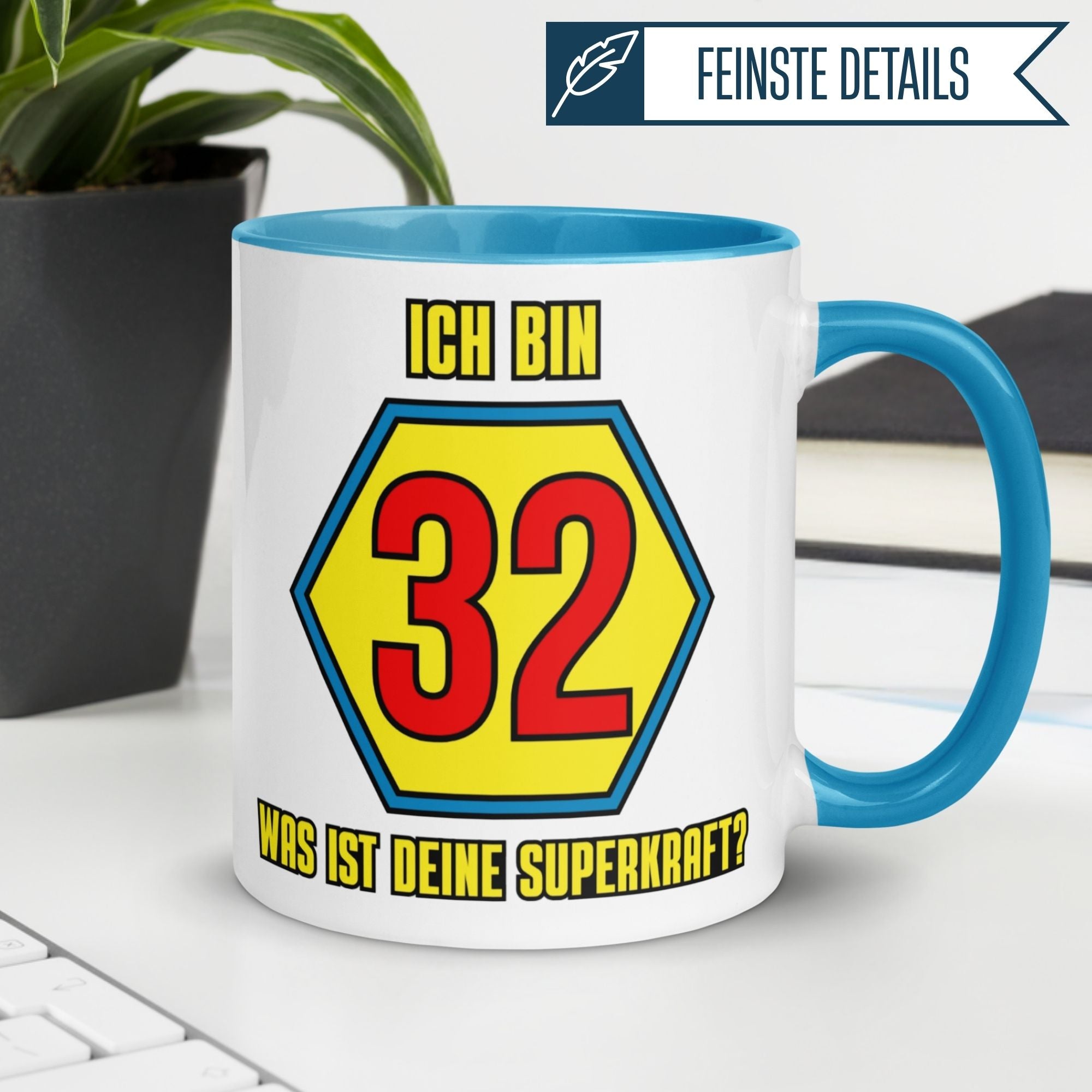 Momentals® Tasse 32. Geburtstag | Superheld & Spruch | Ich bin 32 und was ist deine Superkraft
