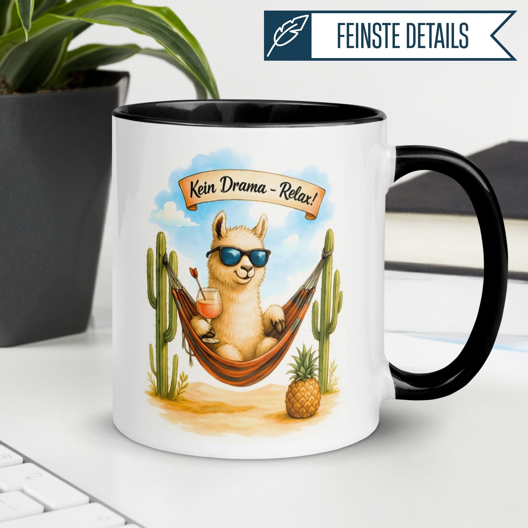 Tasse Alpaka – „Kein Drama – Relax“ – lustiger Alpaka Geschenk Becher