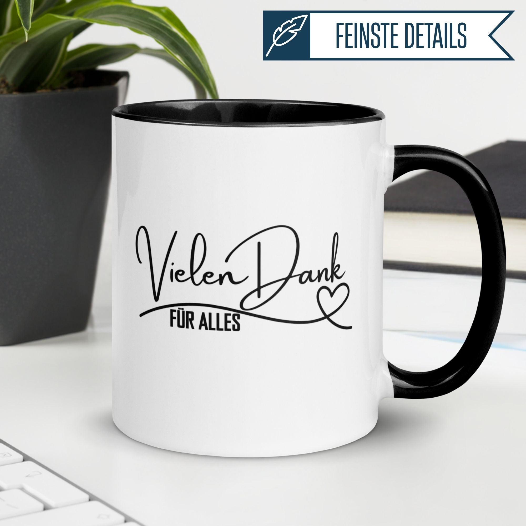 Momentals® Tasse mit Schriftzug 'Vielen Dank für alles', elegant und freundlich.