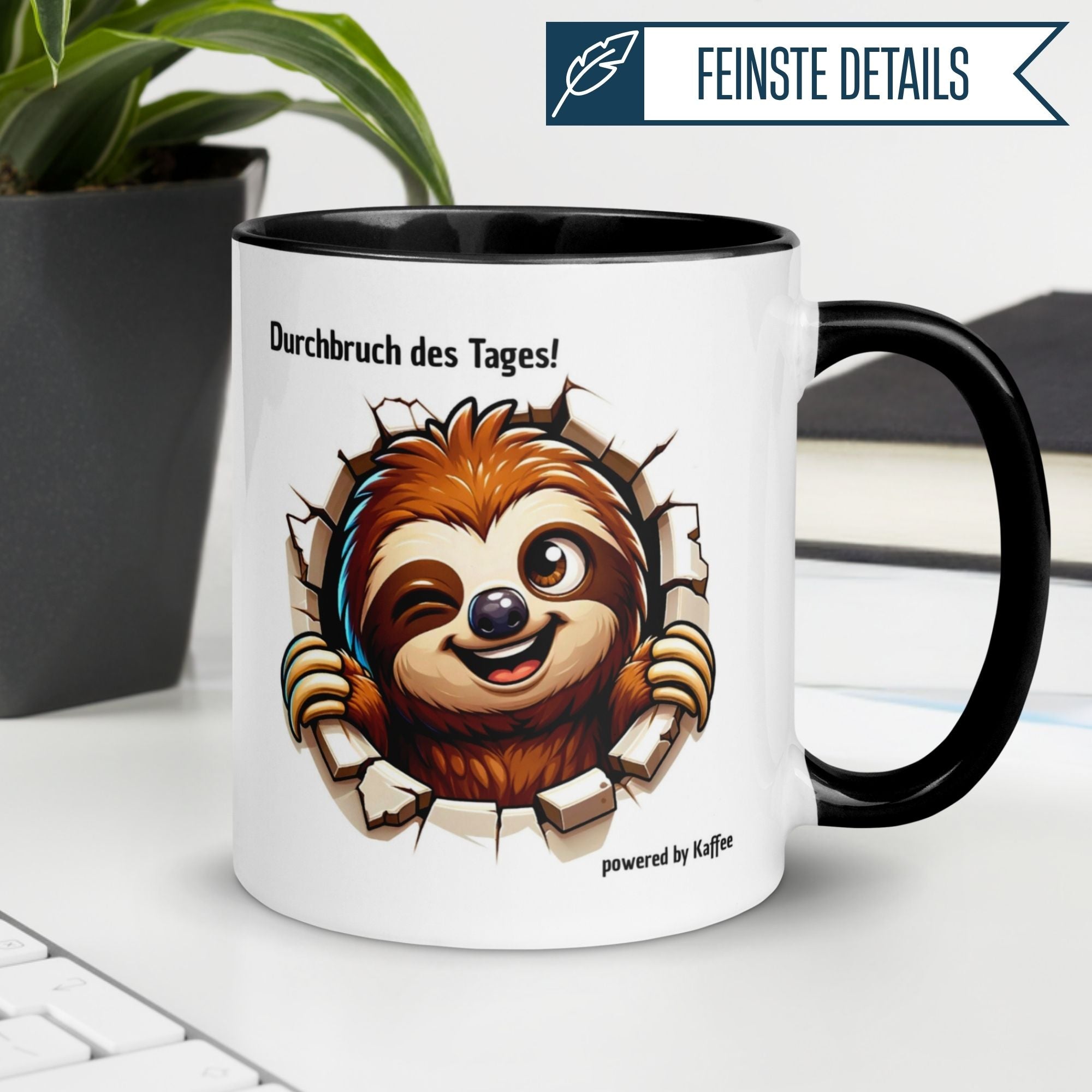 Momentals® Tasse mit Faultier und Motiv "Durchbruch des Tages!" für Kaffeemomente.