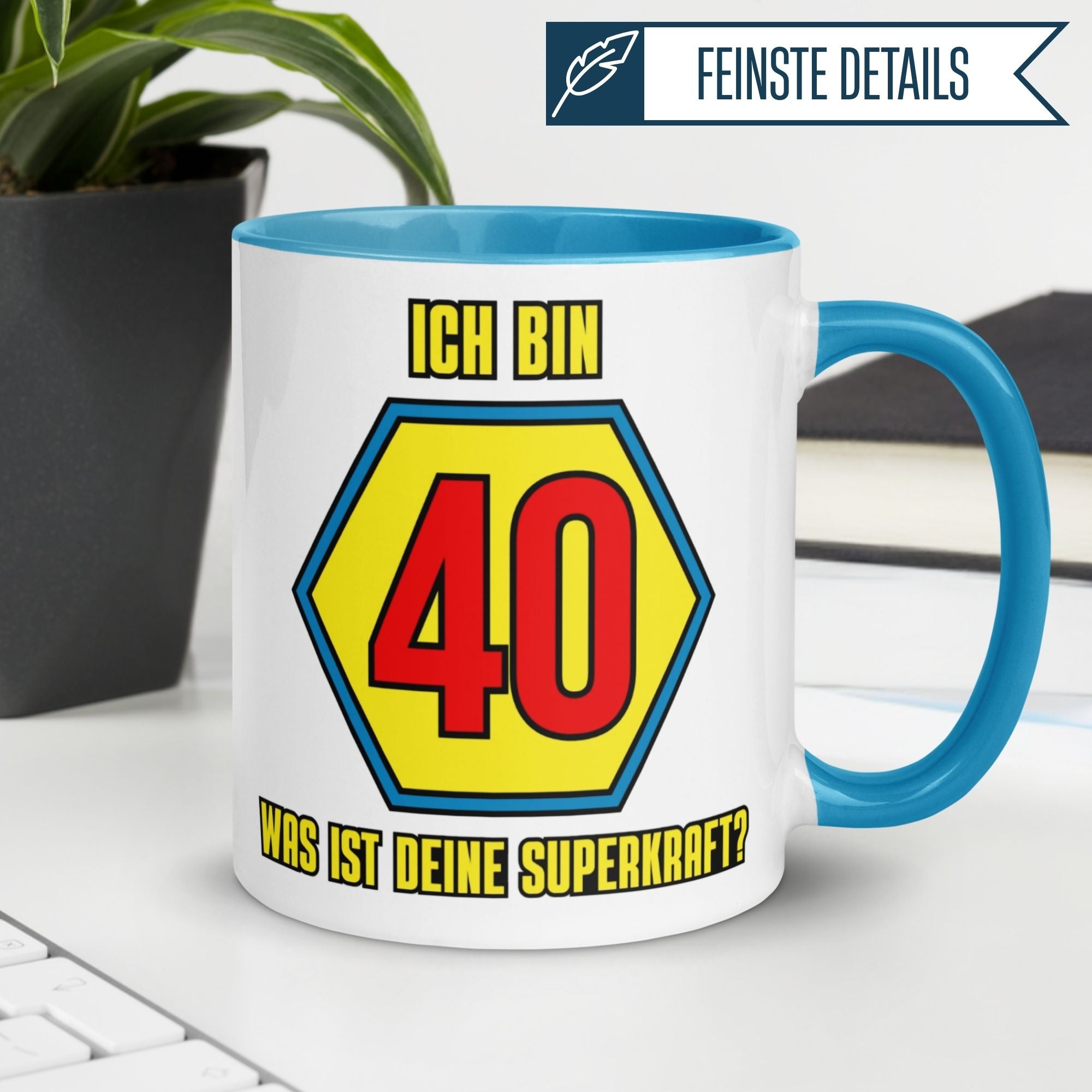 Momentals® Tasse 40. Geburtstag | Superheld & Spruch | Ich bin 40 und was ist deine Superkraft