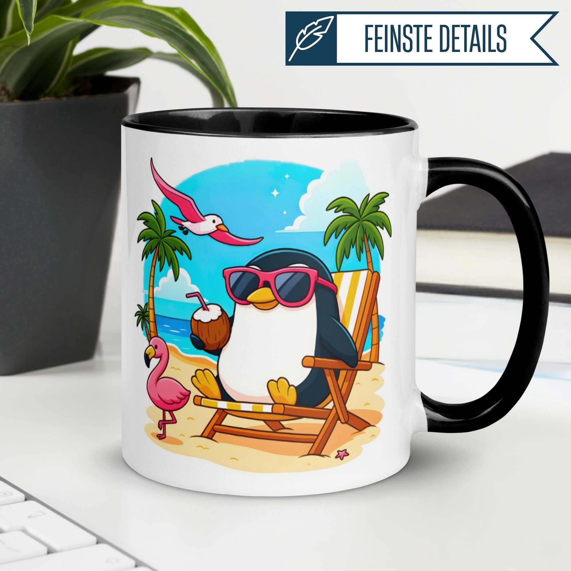 Pinguin Tasse | Chilliger Pinguin am Strand – Bleib cool