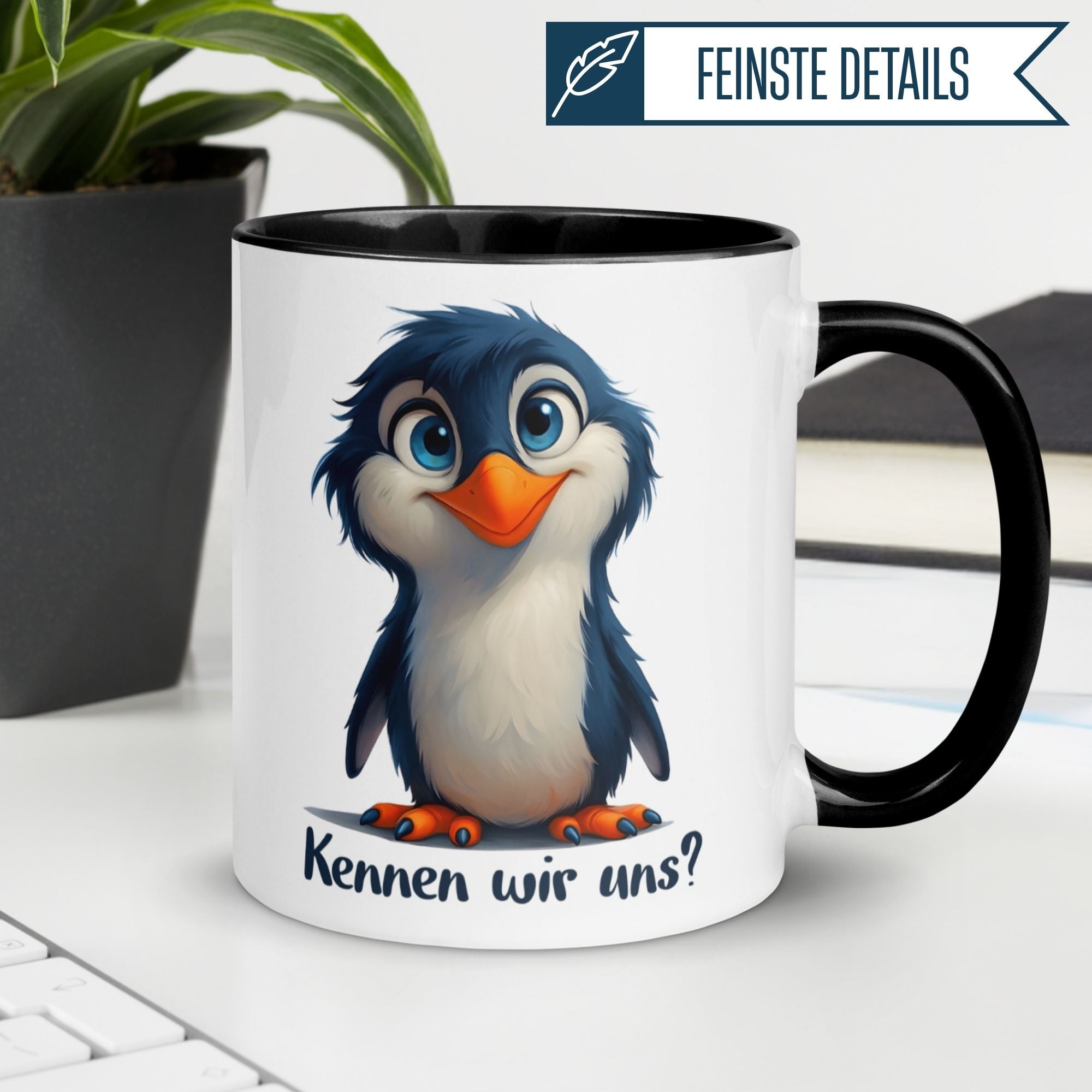 Tasse Pinguin – „Kennen wir uns“ – lustiger Geschenk Becher für Pinguin Fans