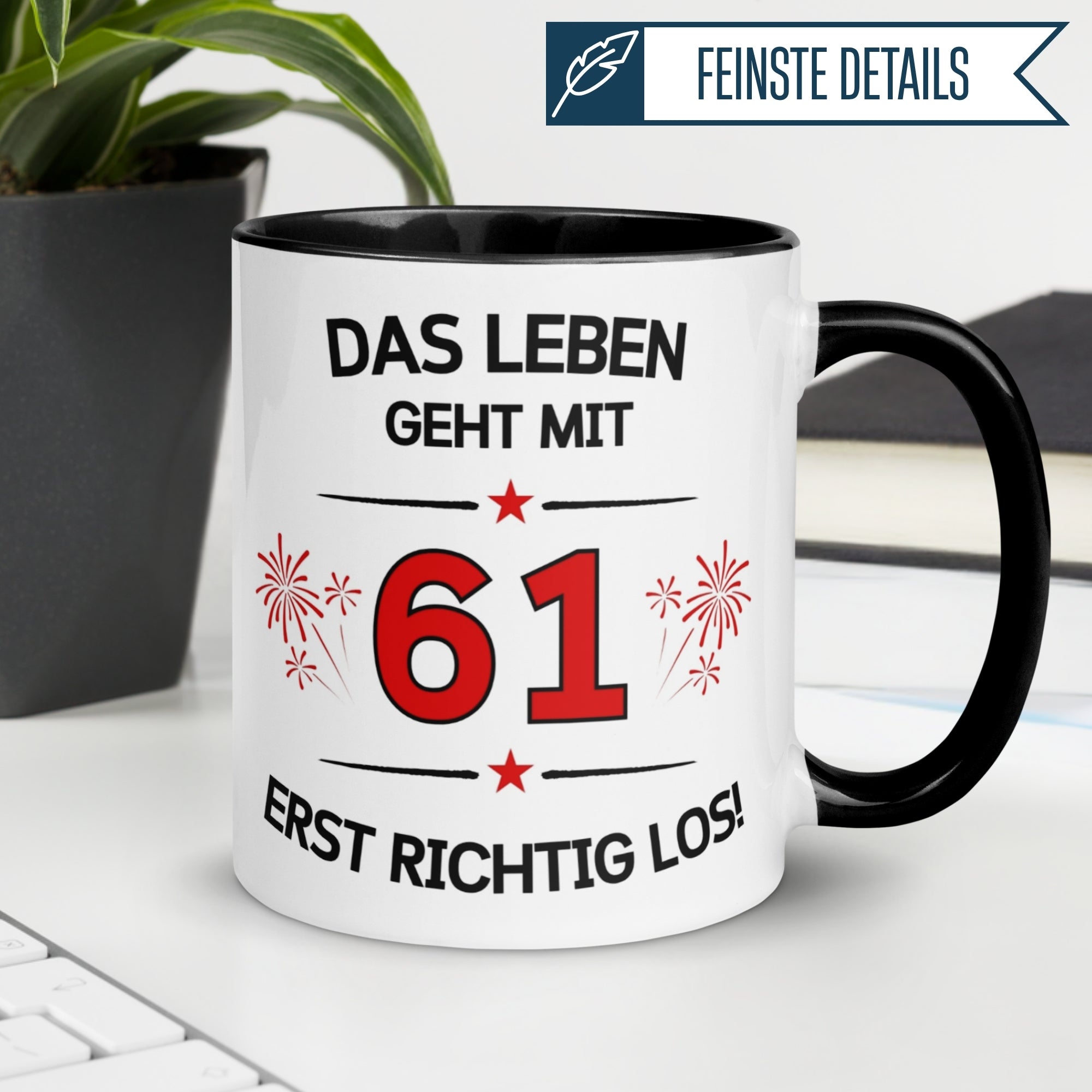 Tasse 61. Geburtstag Mann Frau – „Das Leben geht mit 61 erst Los“ – Geschenk zum Geburtstag Männer Frauen
